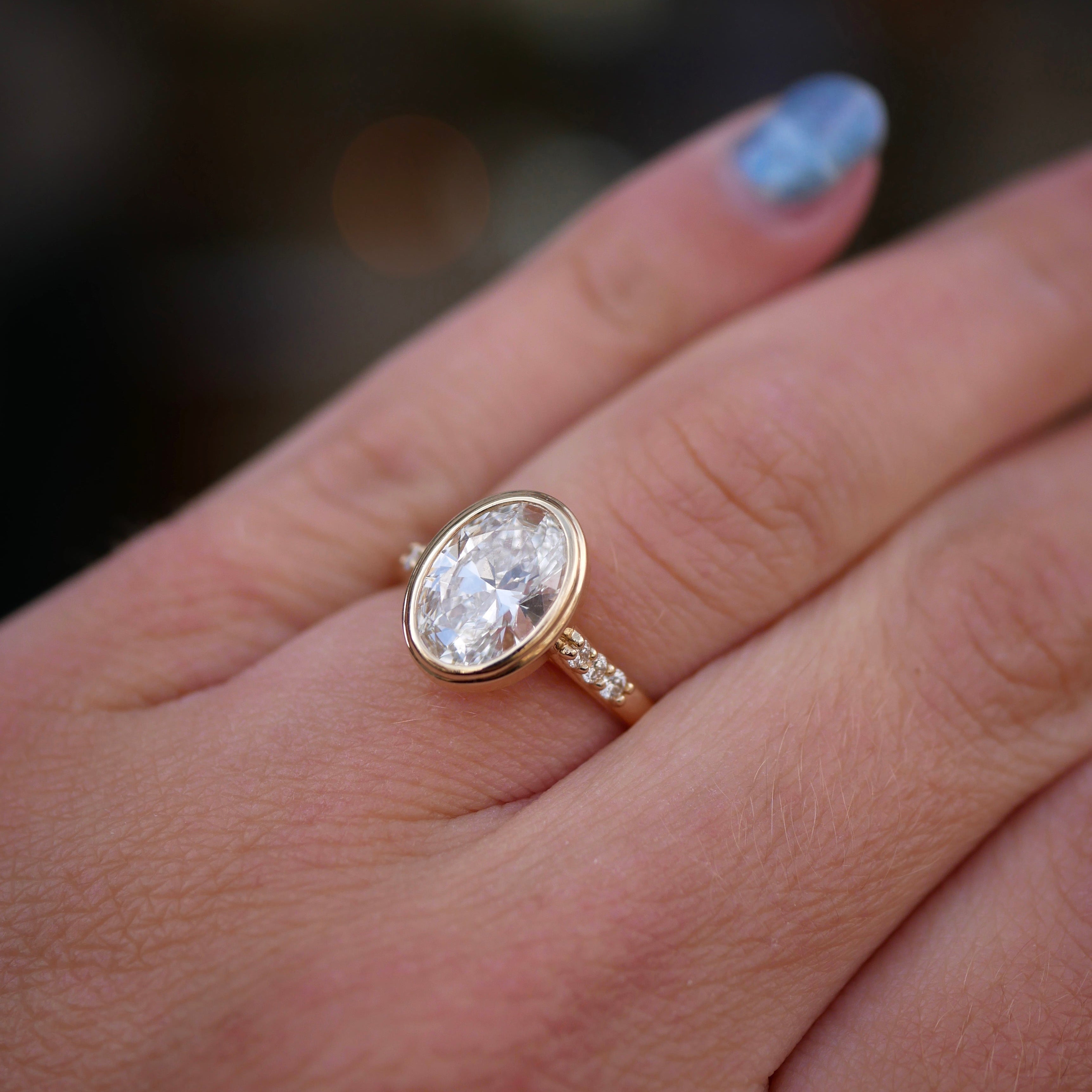 3 CT Elongated Cushion Five Stone Lab Grown Diamond Engagement Ring