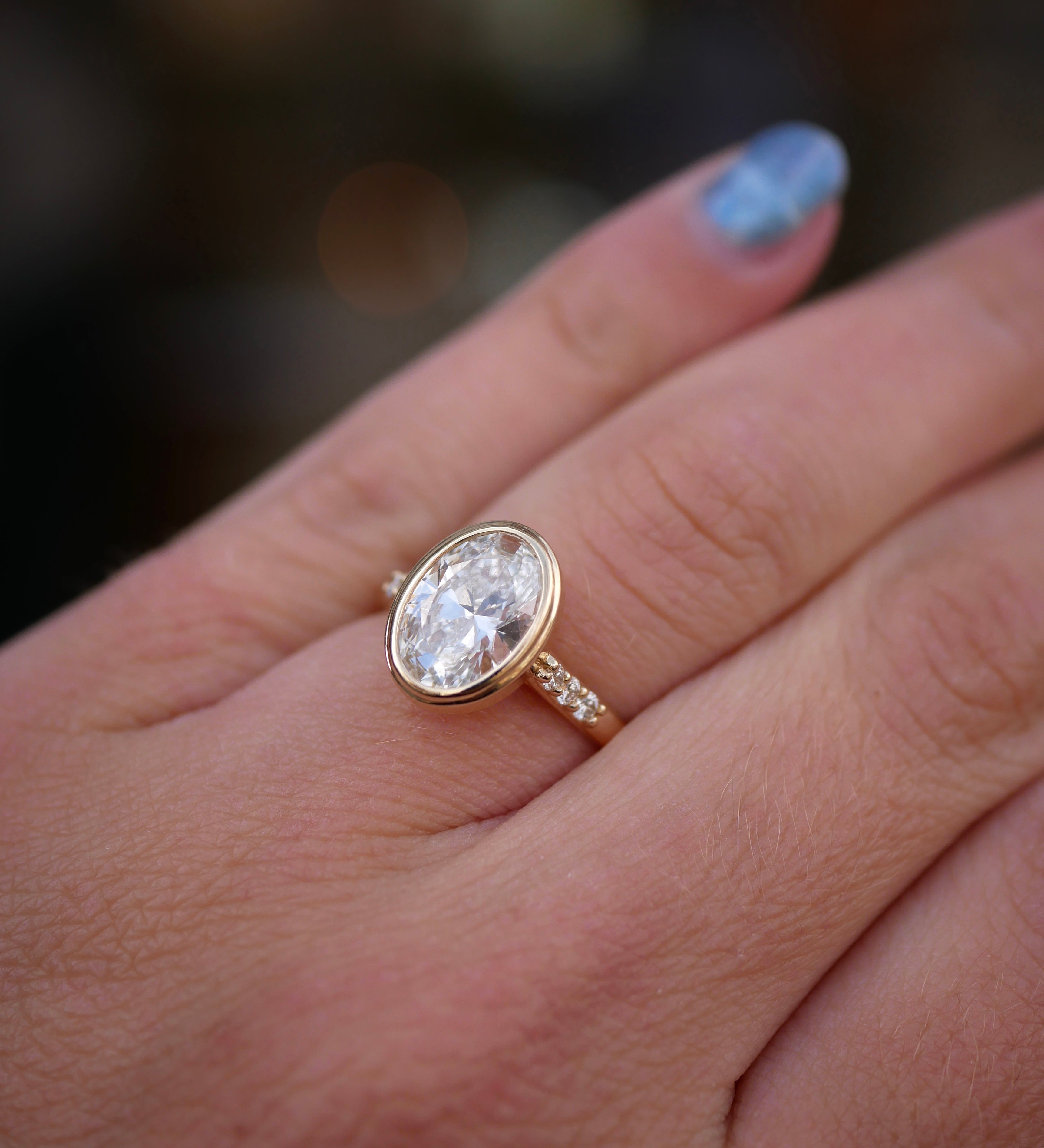 3 CT Elongated Cushion Five Stone Lab Grown Diamond Engagement Ring