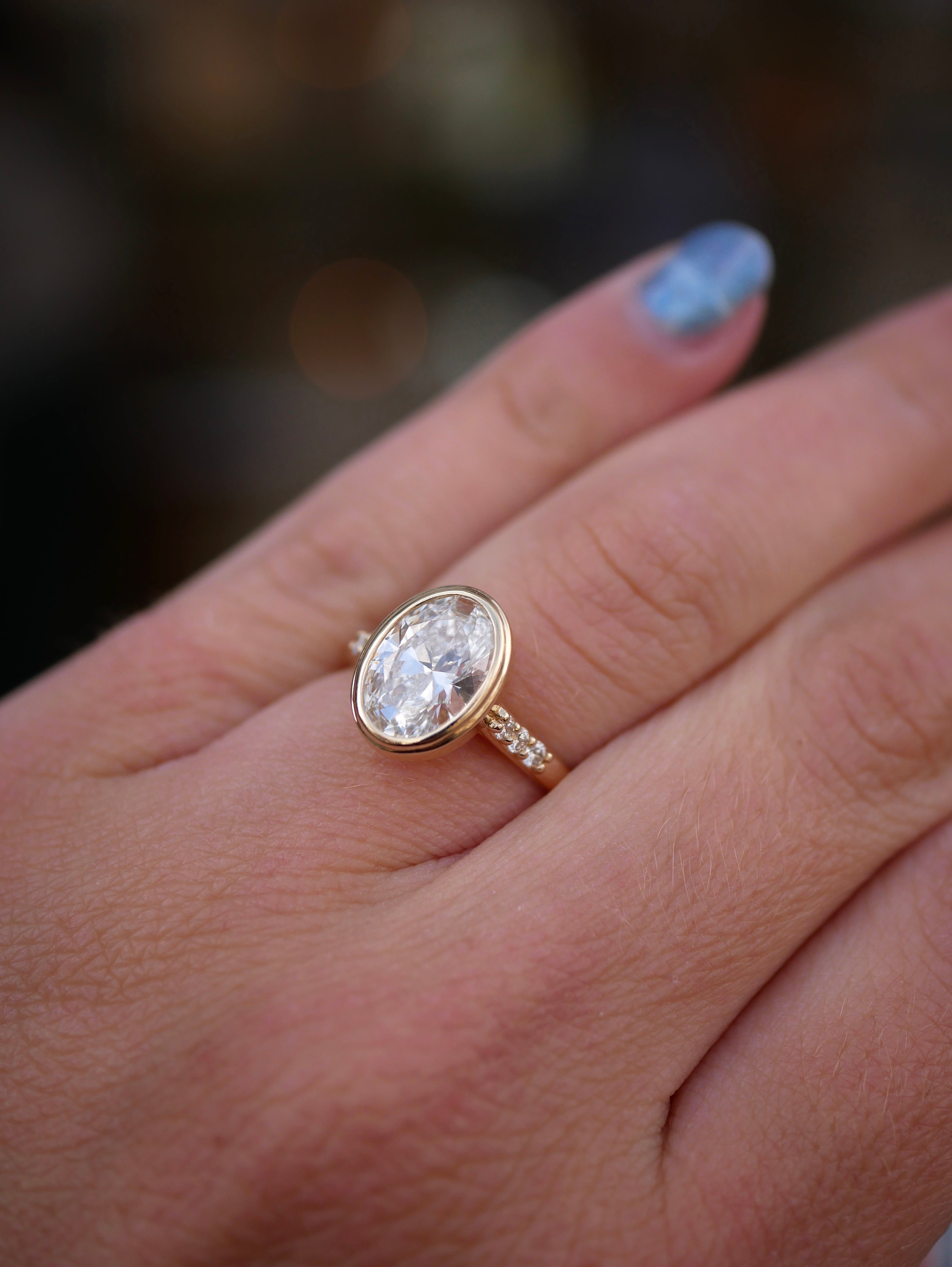 3 CT Elongated Cushion Five Stone Lab Grown Diamond Engagement Ring
