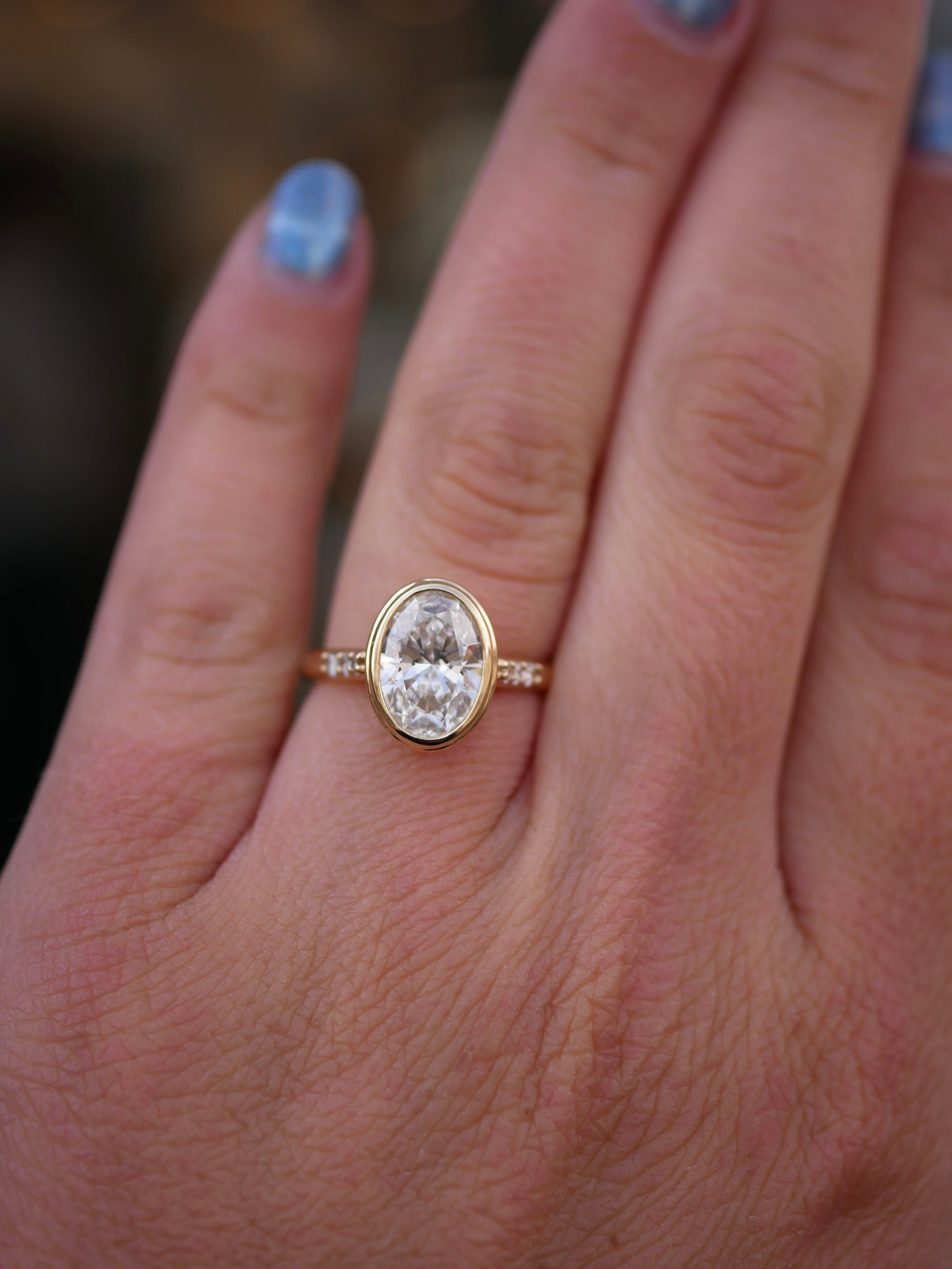 3 CT Elongated Cushion Five Stone Lab Grown Diamond Engagement Ring