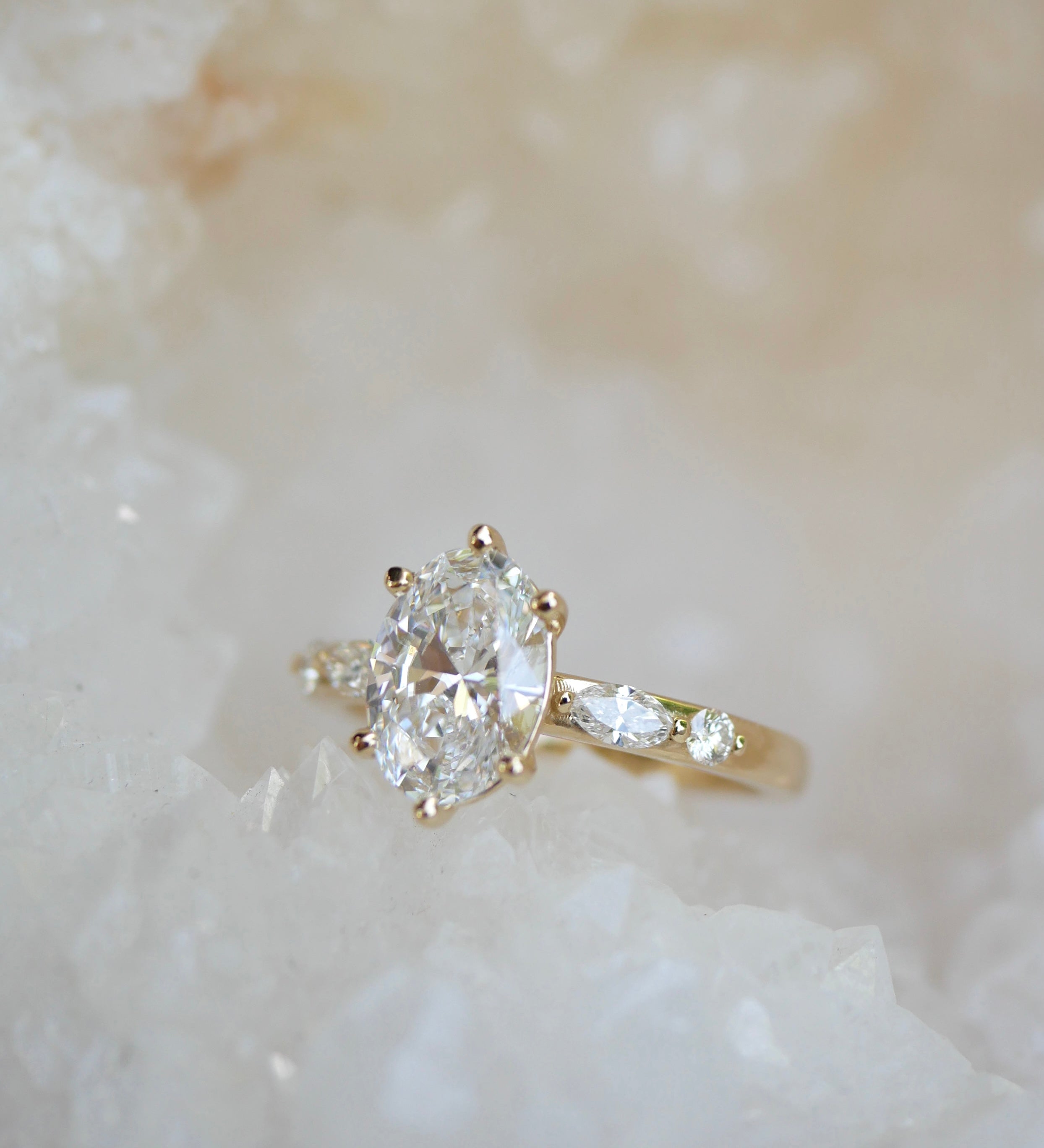 3 CT Elongated Cushion Five Stone Lab Grown Diamond Engagement Ring