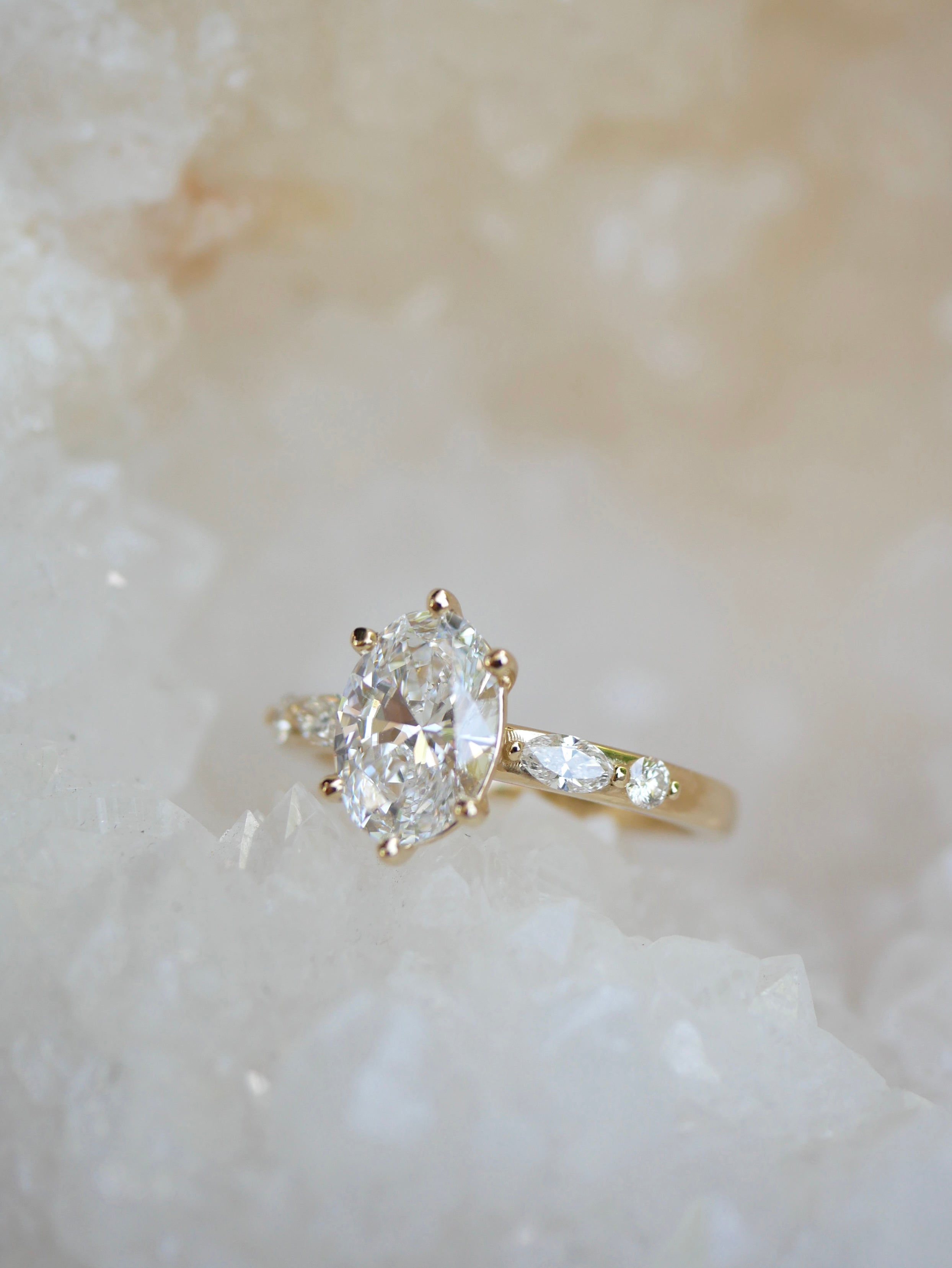3 CT Elongated Cushion Five Stone Lab Grown Diamond Engagement Ring