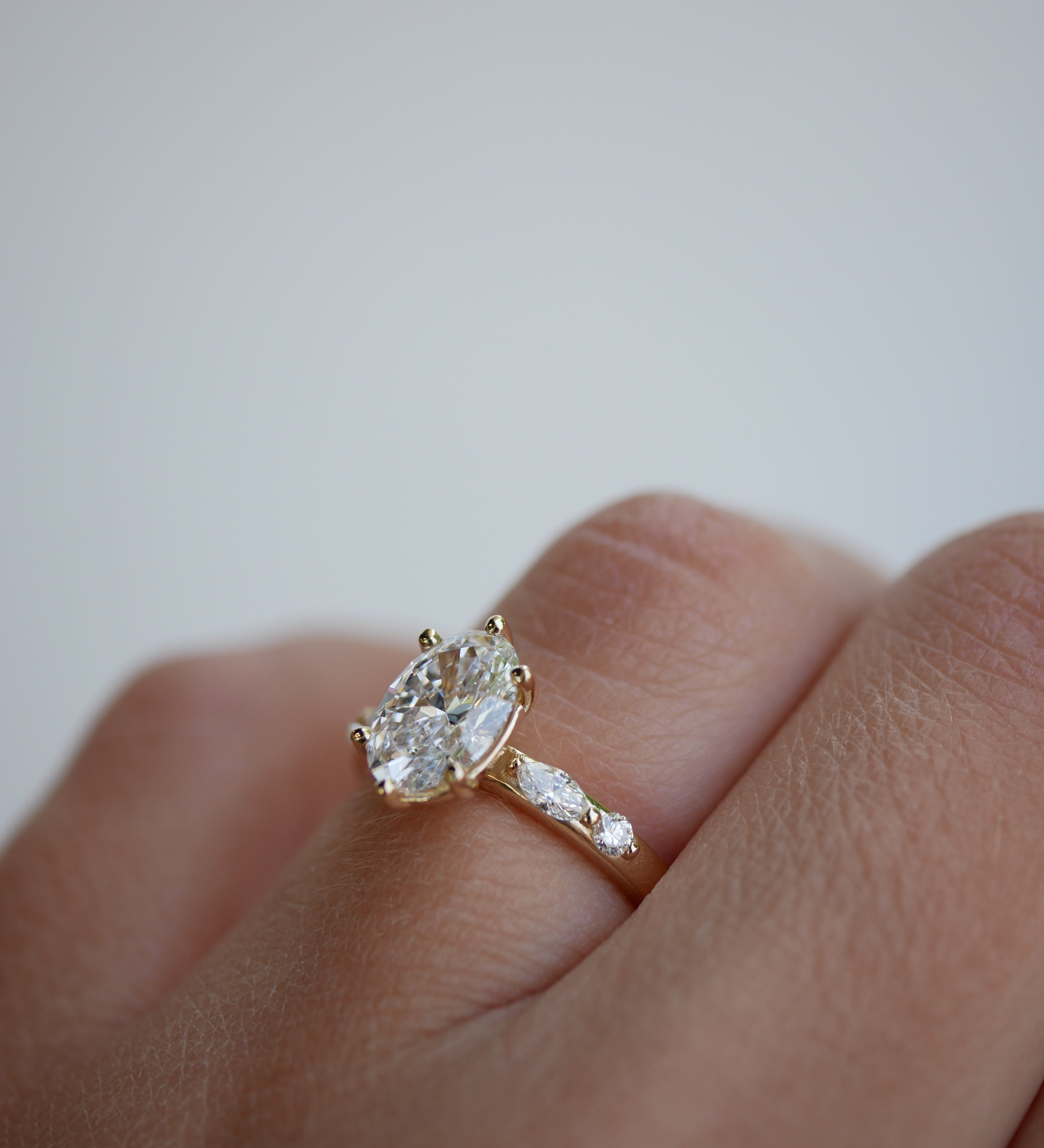 3 CT Elongated Cushion Five Stone Lab Grown Diamond Engagement Ring