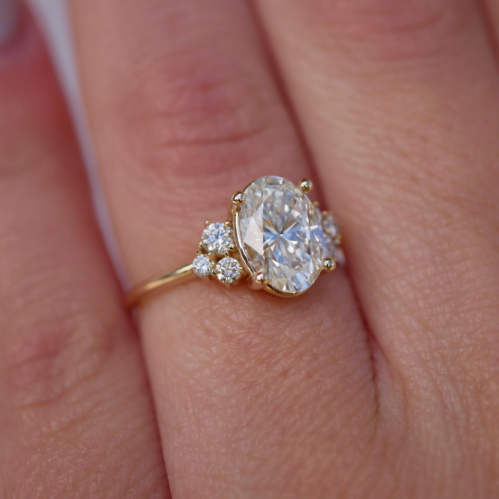 3 CT Elongated Cushion Five Stone Lab Grown Diamond Engagement Ring