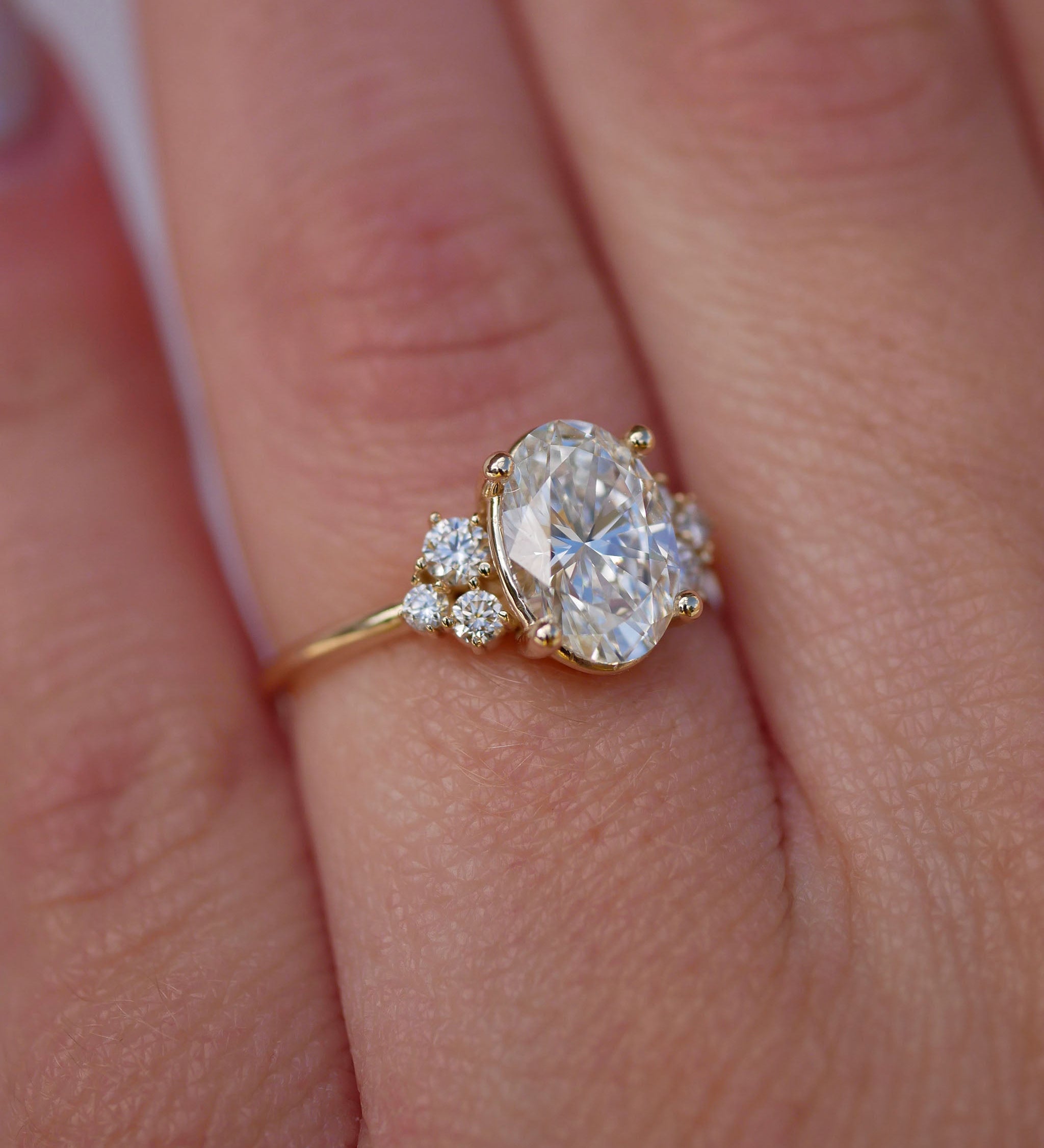 3 CT Elongated Cushion Five Stone Lab Grown Diamond Engagement Ring