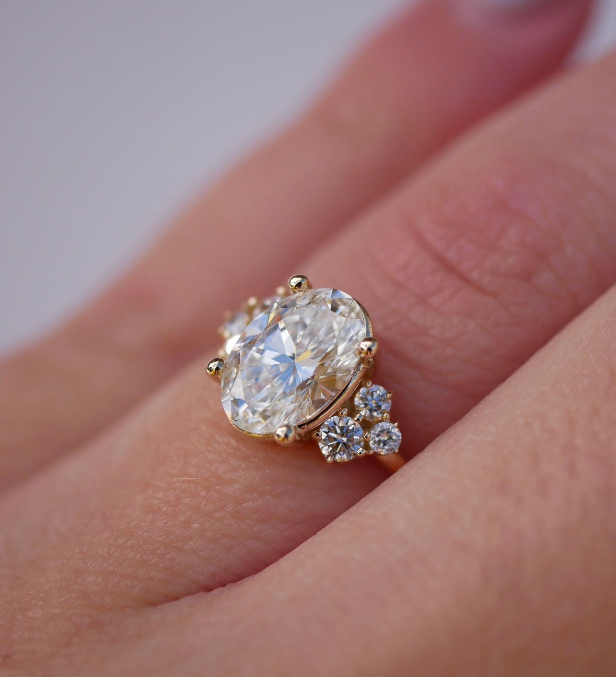 3 CT Elongated Cushion Five Stone Lab Grown Diamond Engagement Ring