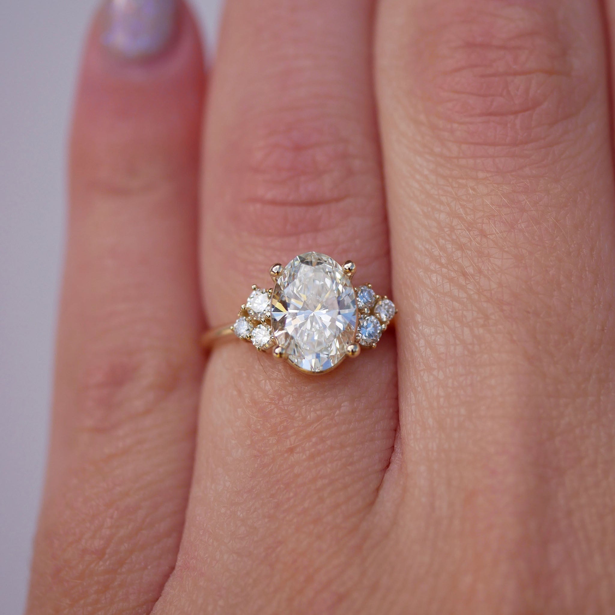 3 CT Elongated Cushion Five Stone Lab Grown Diamond Engagement Ring