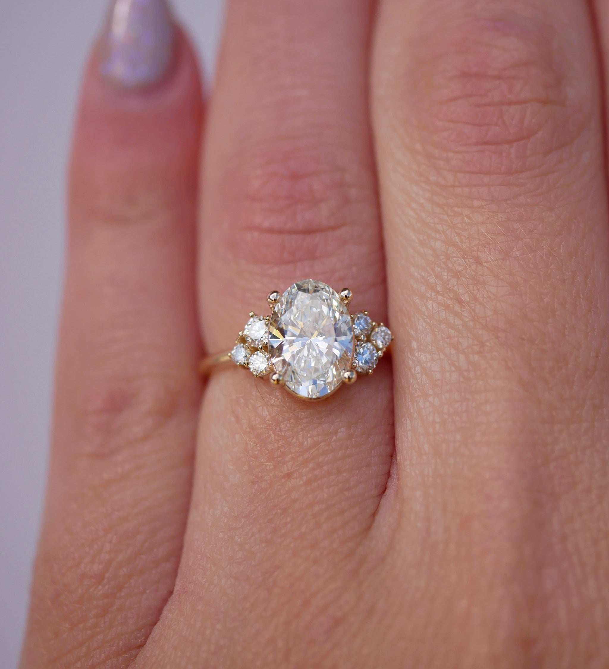3 CT Elongated Cushion Five Stone Lab Grown Diamond Engagement Ring