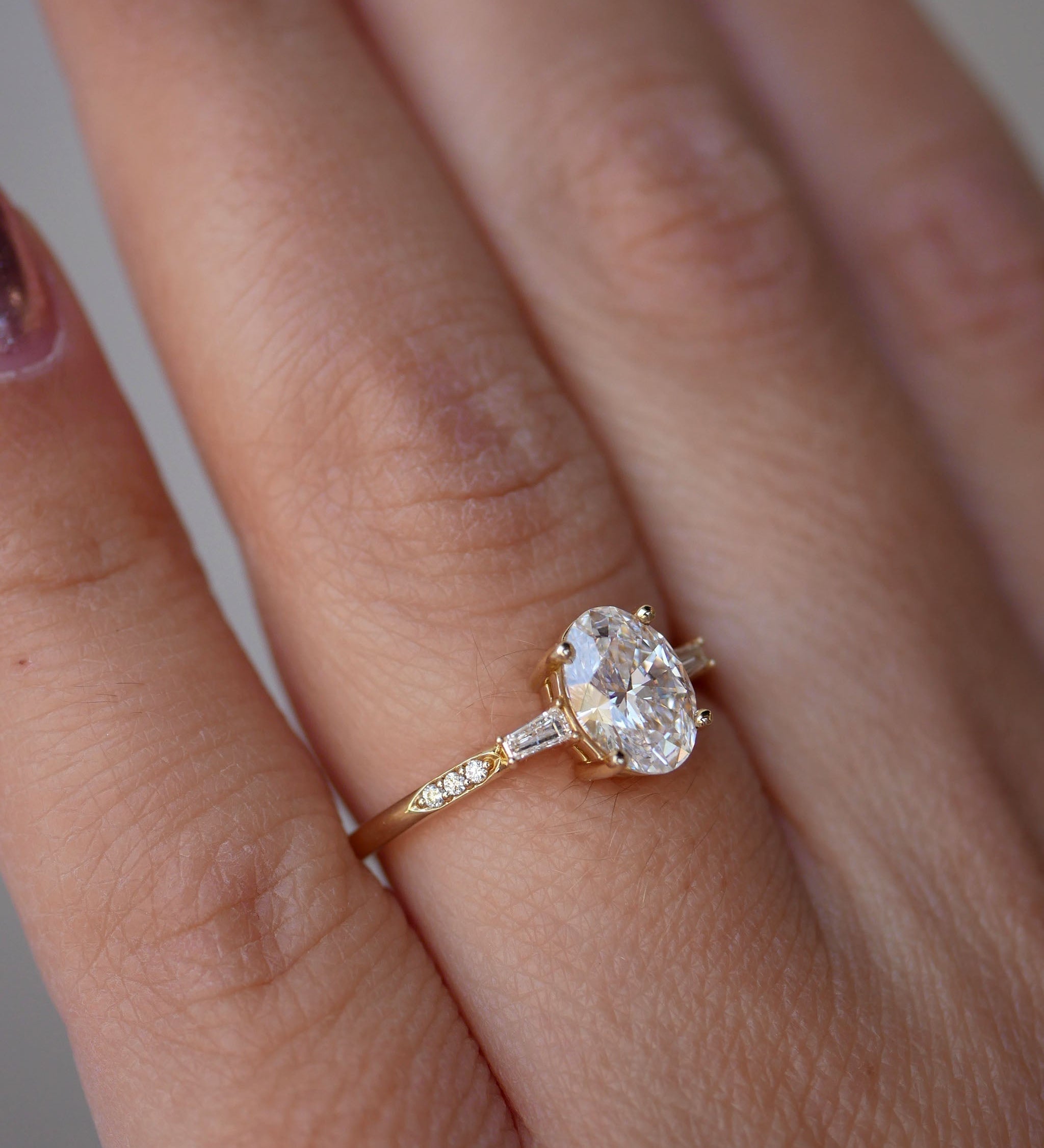 3 CT Elongated Cushion Five Stone Lab Grown Diamond Engagement Ring