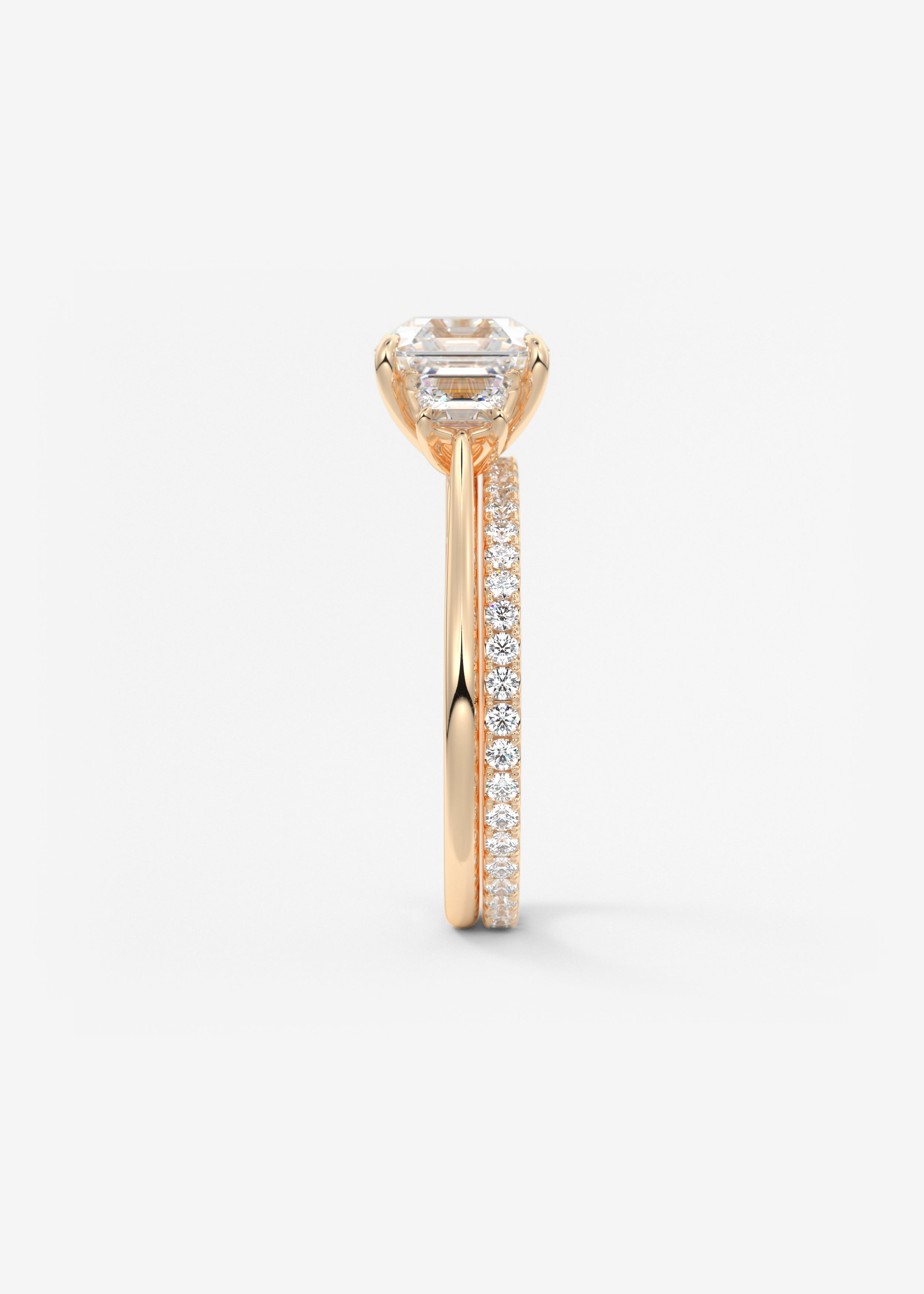 Asscher Three Stone Lab Grown Diamond Engagement Ring