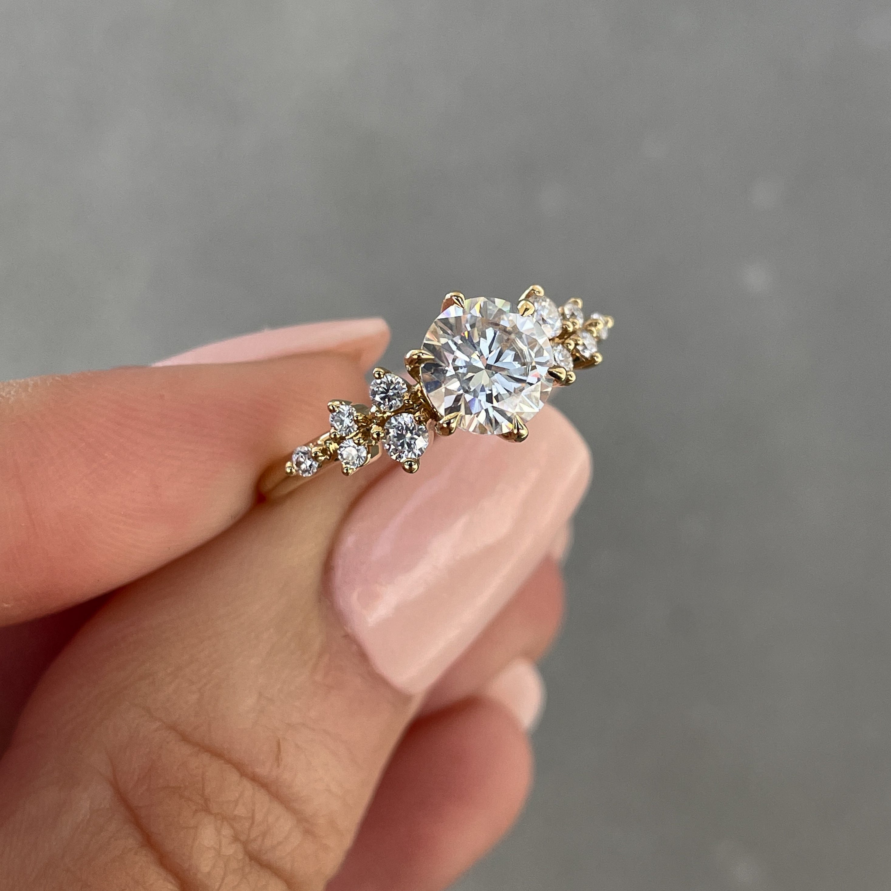 Round Cluster Lab Grown Diamond Engagement Ring