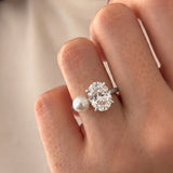 Ariana Grande – Inspired 5 Carat Oval Cut & Pearl Two Stone Lab Grown Diamond Engagement Ring