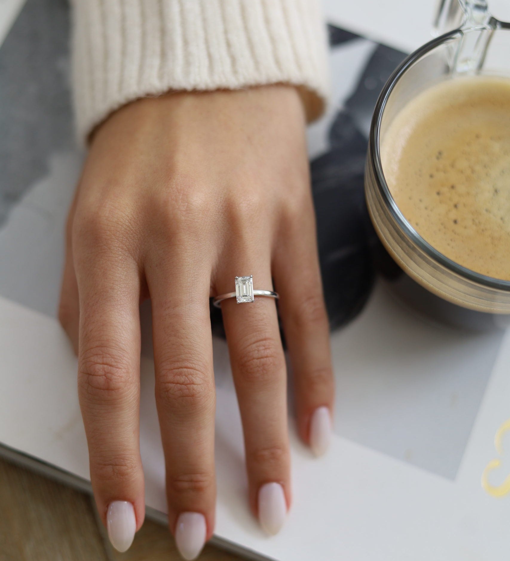 Emerald Hidden Halo Lab Grown Diamond Engagement Ring
