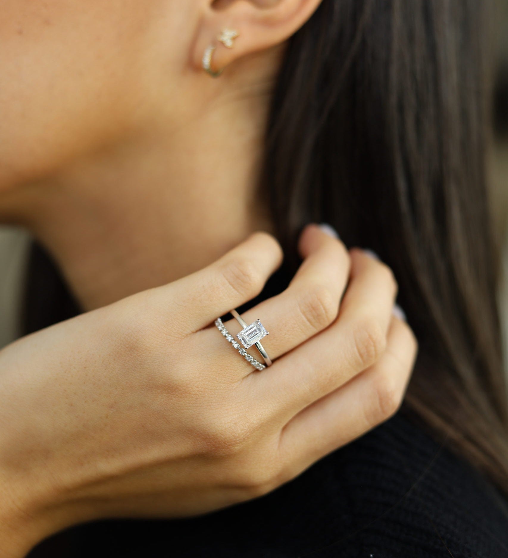Emerald Hidden Halo Lab Grown Diamond Engagement Ring