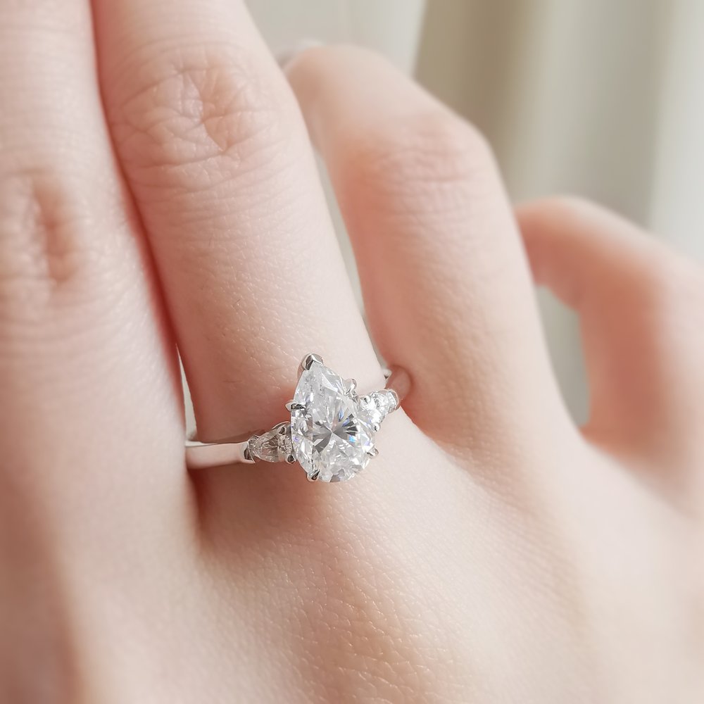 Pear Three Stone Lab Grown Diamond Engagement Ring