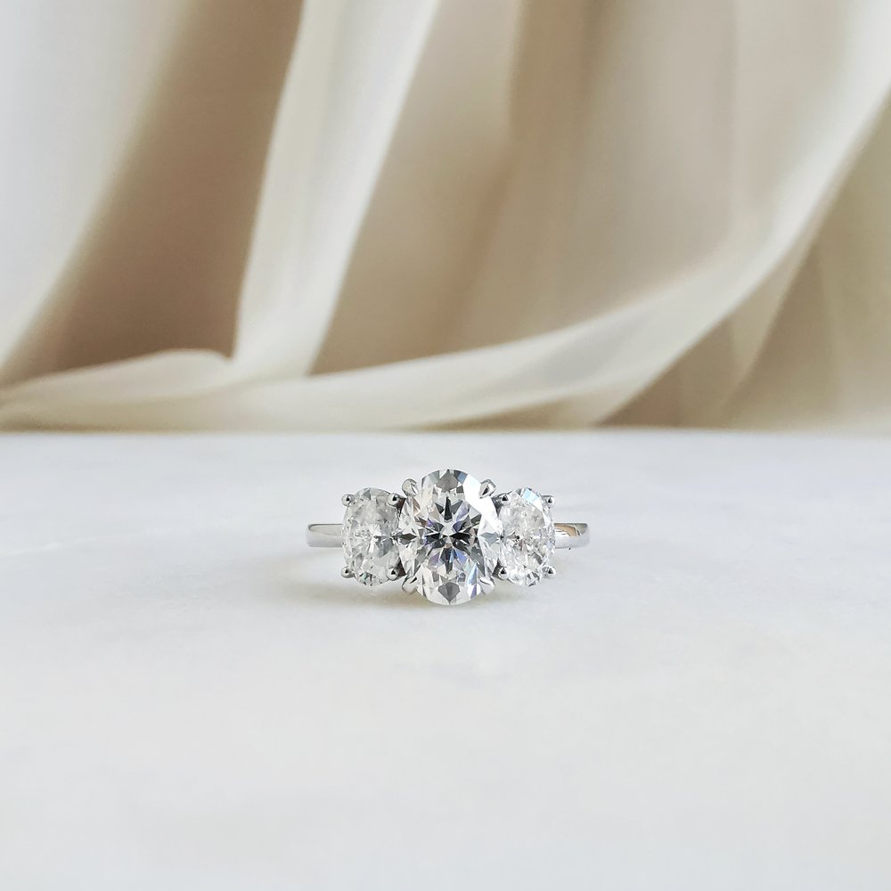Oval Three Stone Lab Grown Diamond Engagement Ring