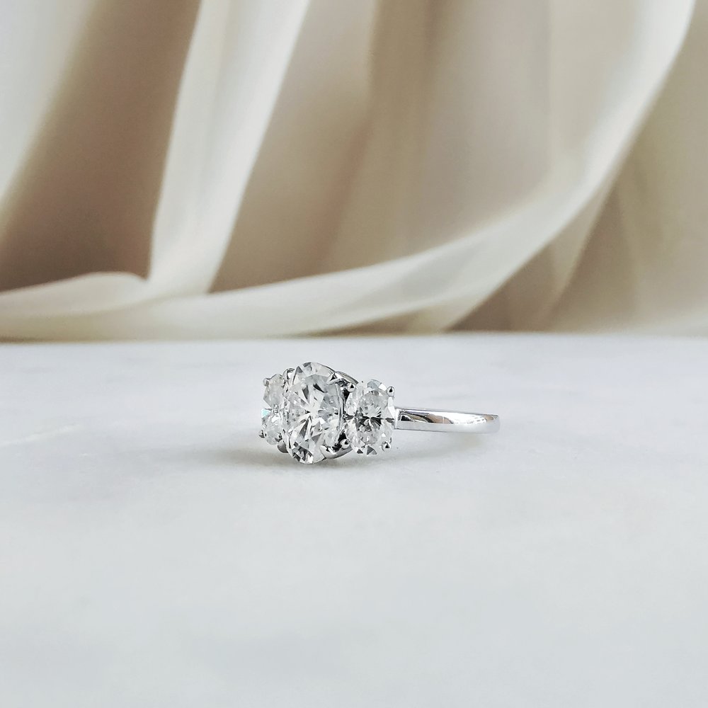 Oval Three Stone Lab Grown Diamond Engagement Ring