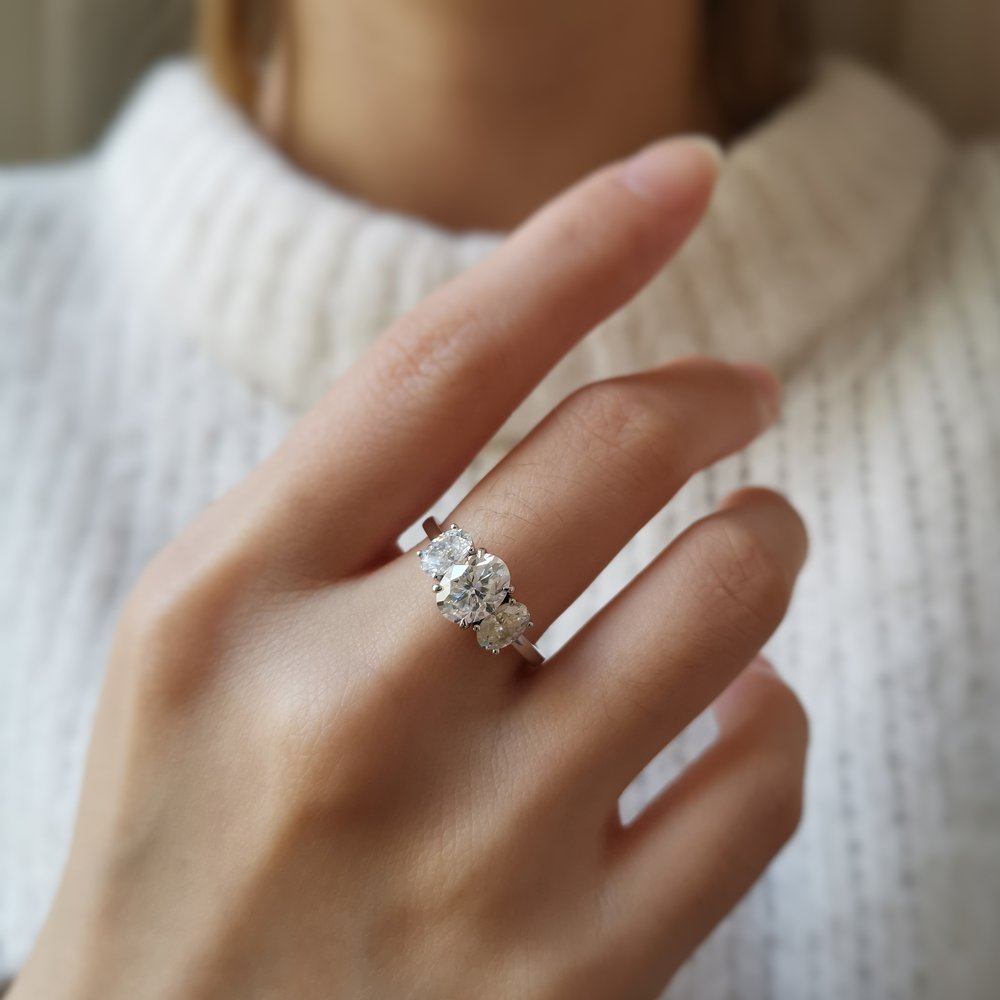Oval Three Stone Lab Grown Diamond Engagement Ring