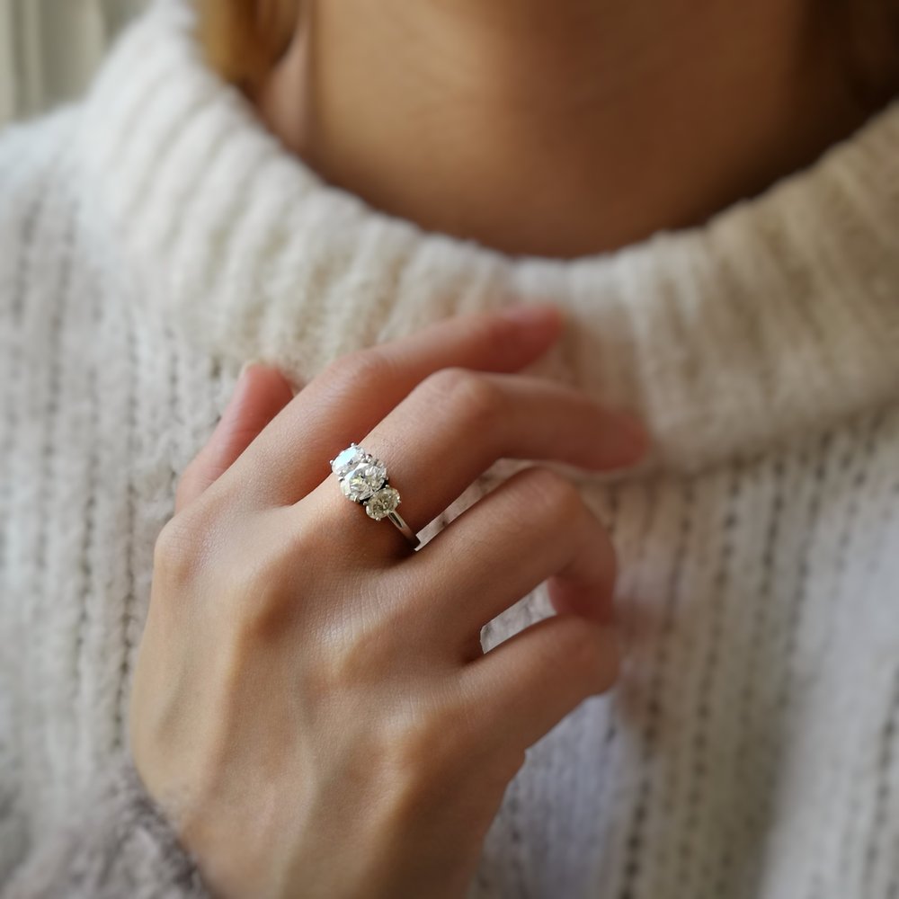 Oval Three Stone Lab Grown Diamond Engagement Ring