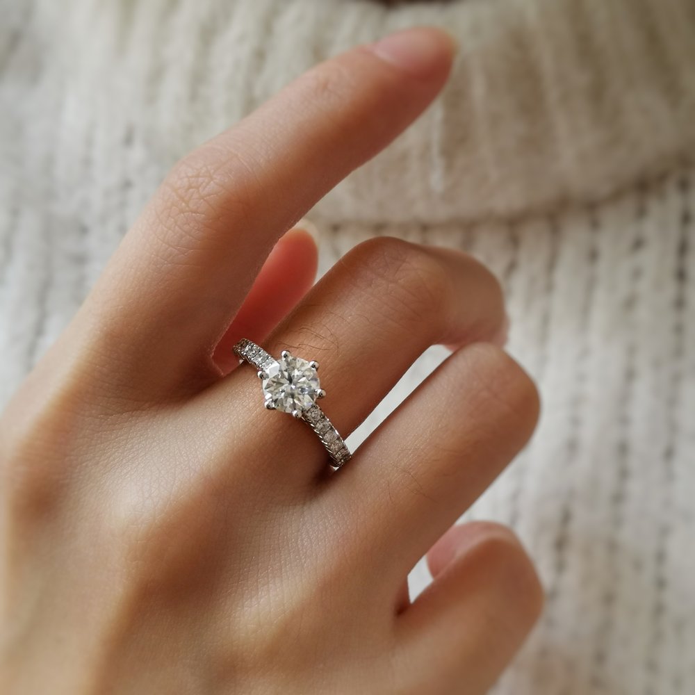 Round Pave Lab Grown Diamond Engagement Ring