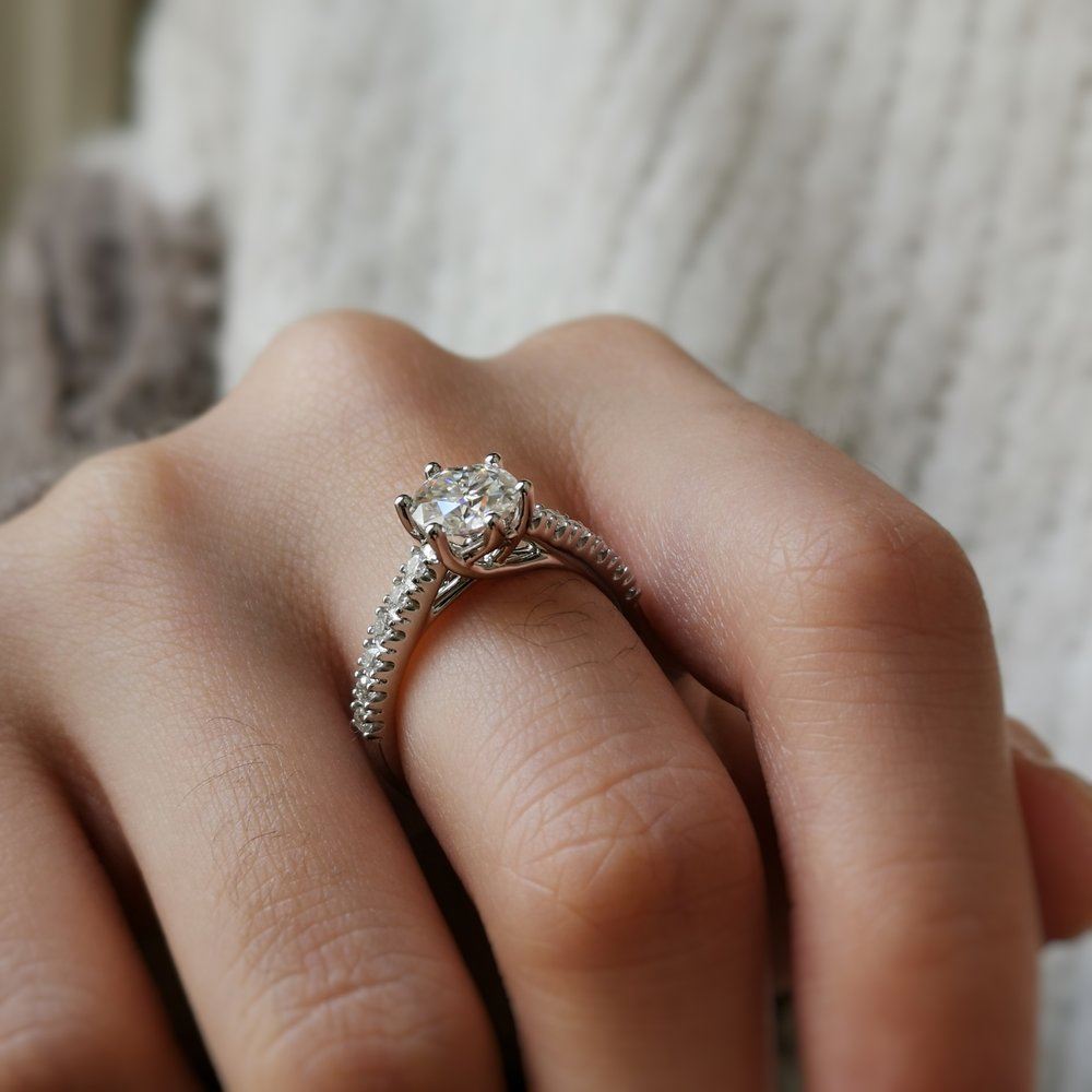 Round Pave Lab Grown Diamond Engagement Ring