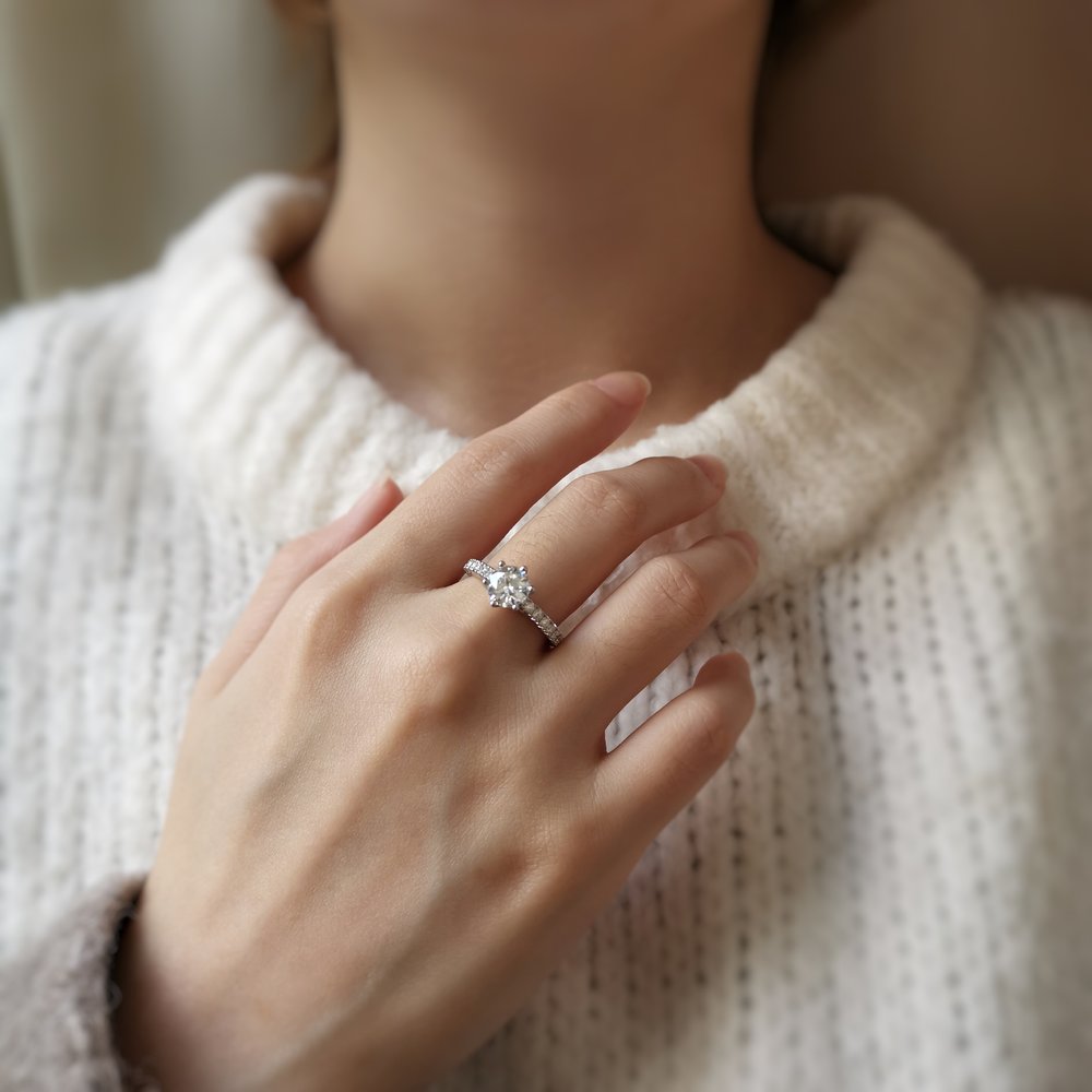 Round Pave Lab Grown Diamond Engagement Ring