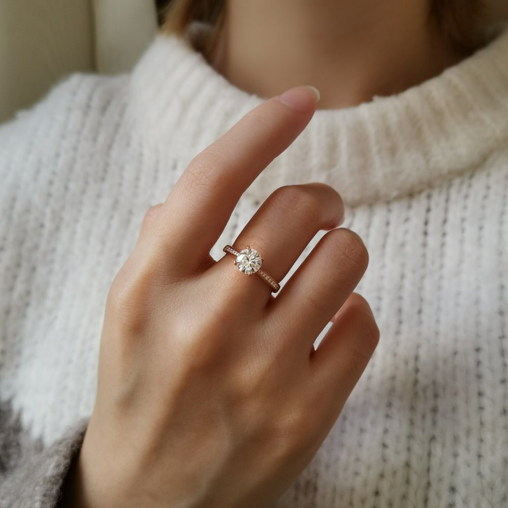 Round Pave Lab Grown Diamond Engagement Ring
