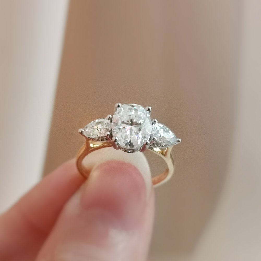 Oval Three Stone Lab Grown Diamond Engagement Ring