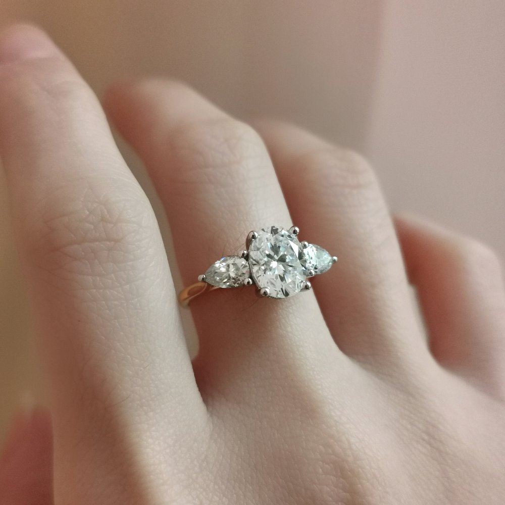 Oval Three Stone Lab Grown Diamond Engagement Ring
