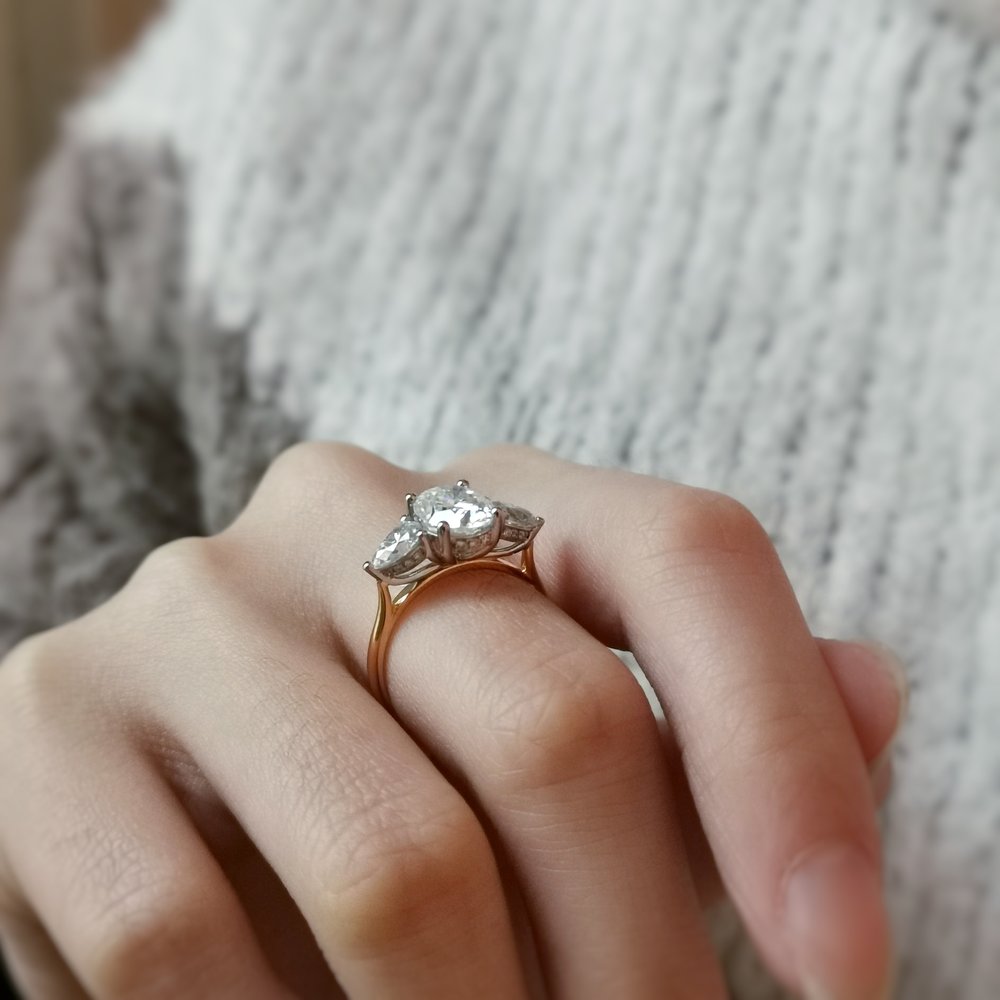 Oval Three Stone Lab Grown Diamond Engagement Ring