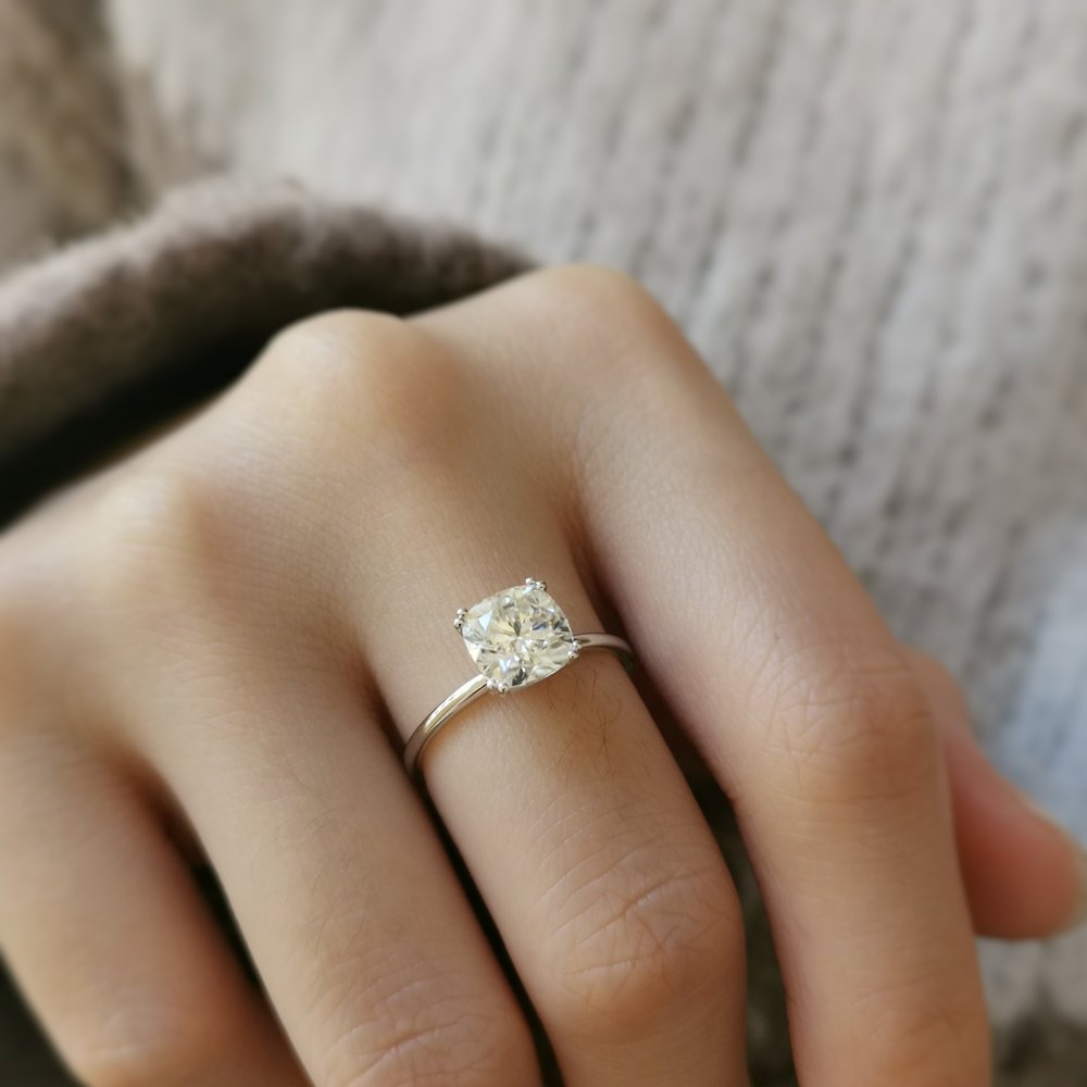 Cushion Solitaire Lab Grown Diamond Engagement Ring