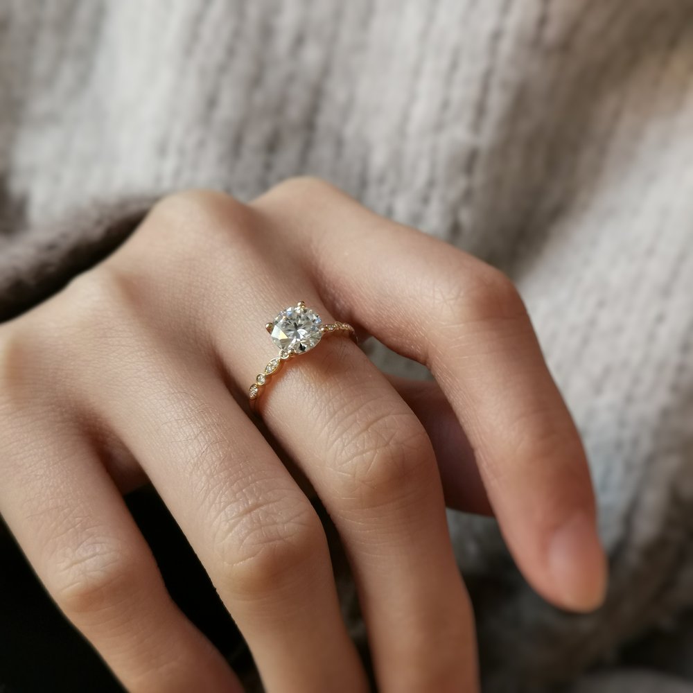 Round Pave Lab Grown Diamond Engagement Ring