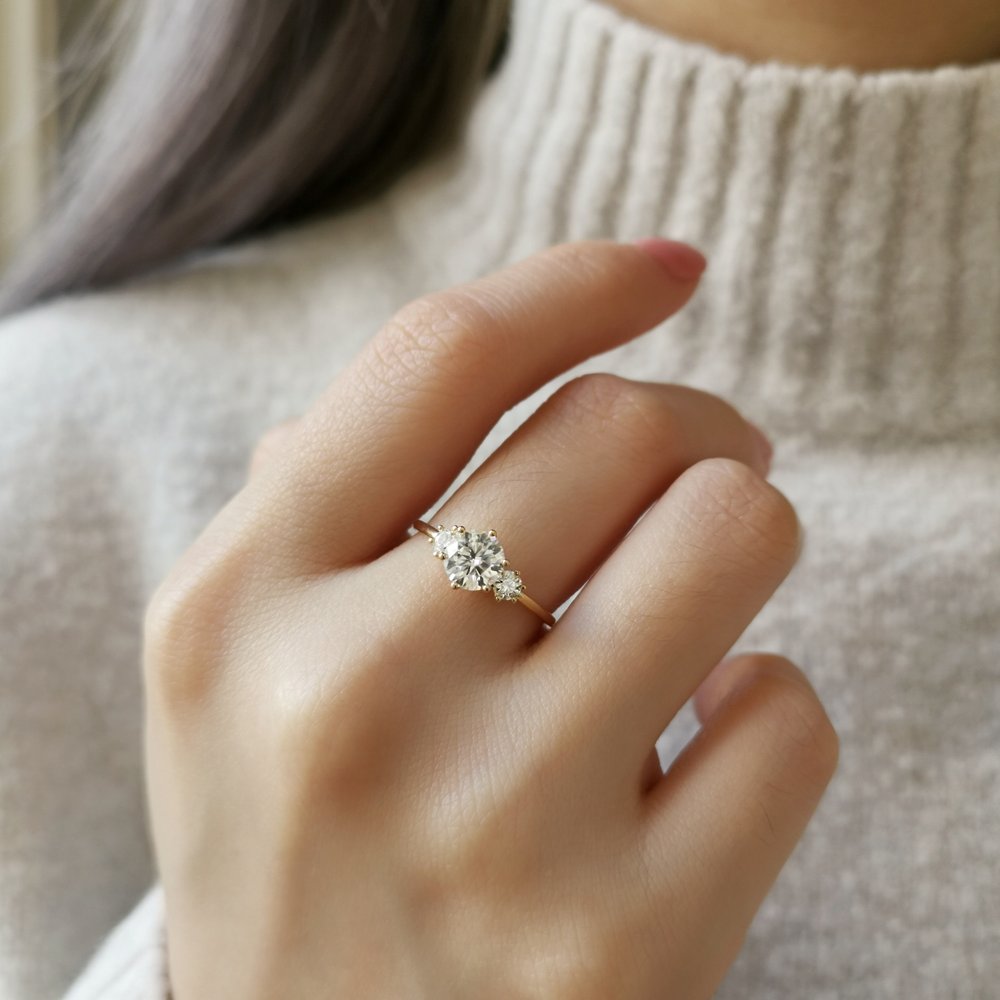Round Three Stone Lab Grown Diamond Engagement Ring