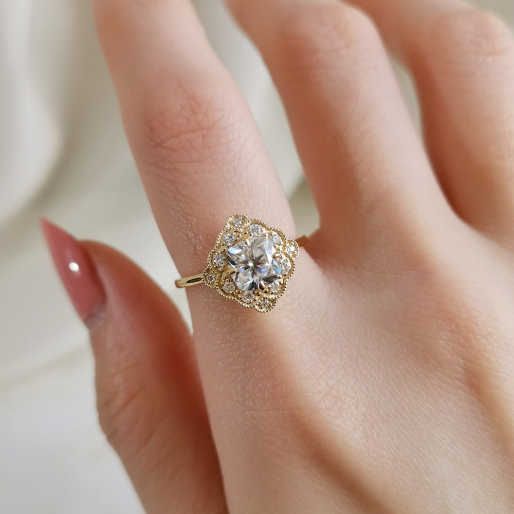 Cushion Vintage Halo Lab Grown Diamond Engagement Ring