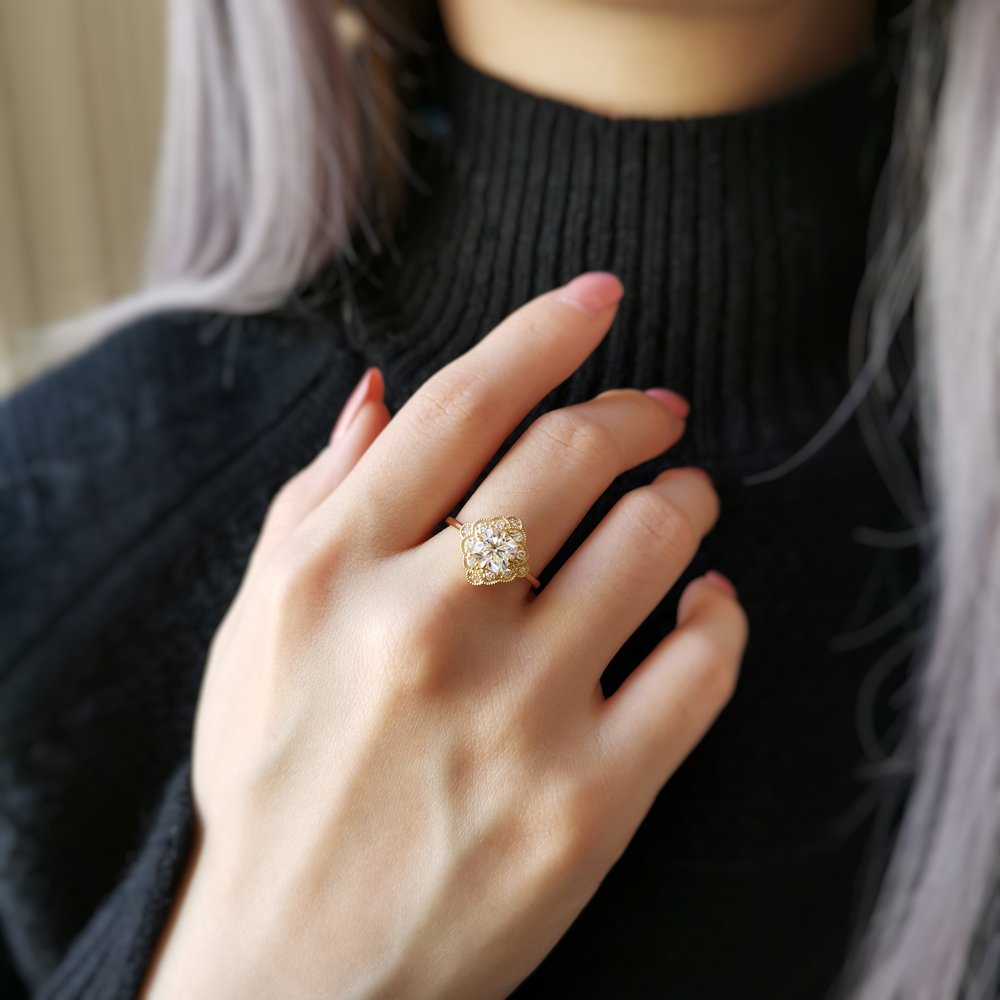 Cushion Vintage Halo Lab Grown Diamond Engagement Ring