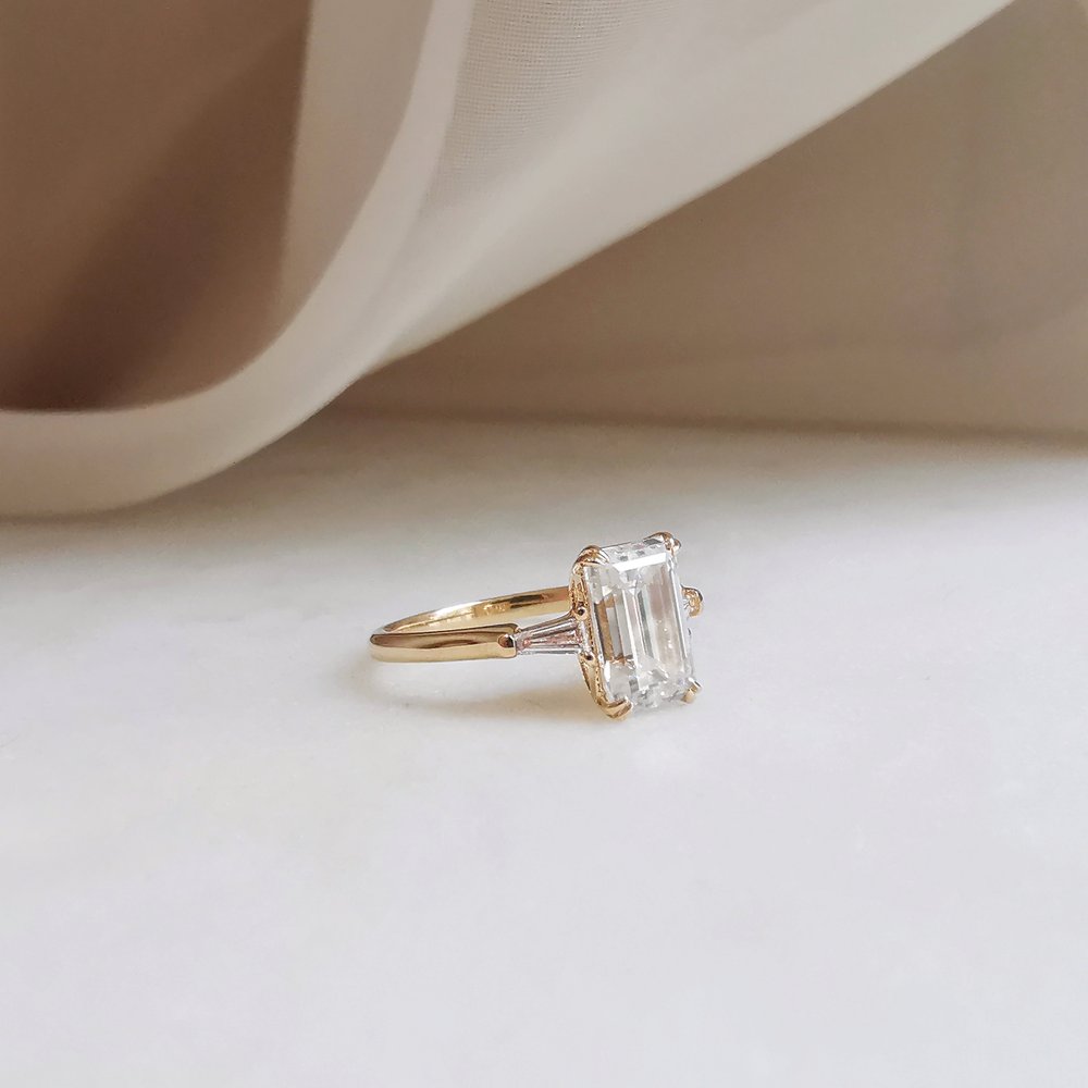 Emerald Three Stone Lab Grown Diamond Engagement Ring