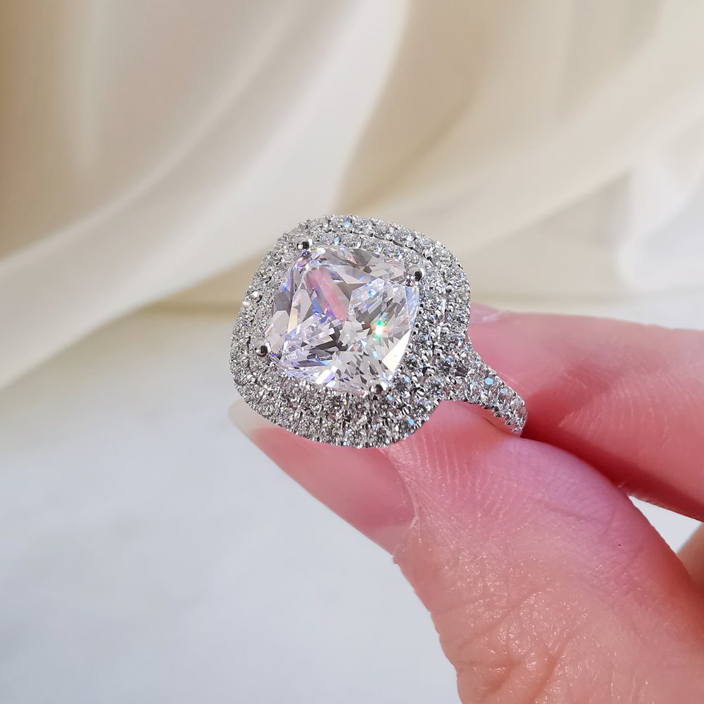 Cushion Double Halo & Pave Split Shank Lab Grown Diamond Engagement Ring
