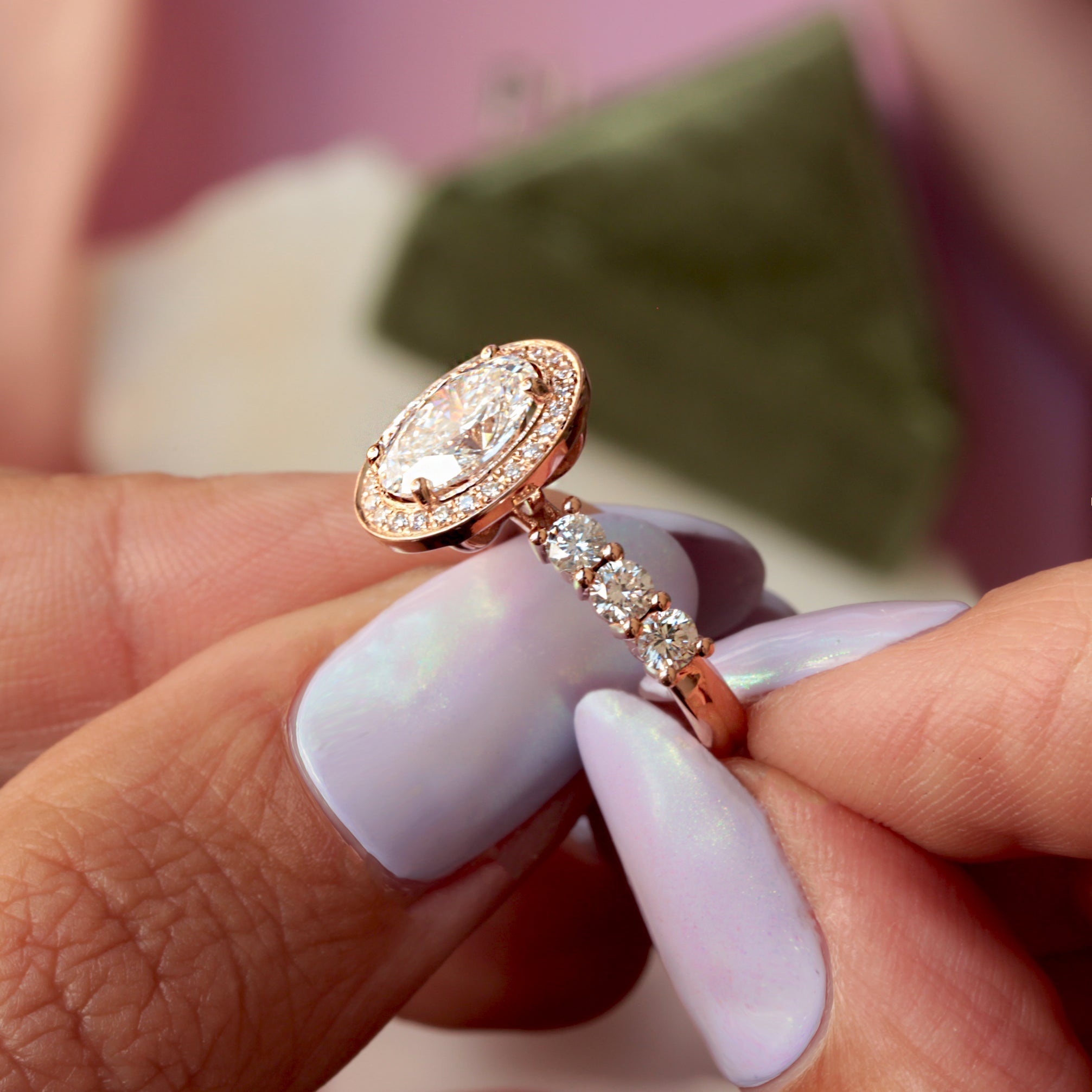 Oval Halo & Pave Lab Grown Diamond Engagement Ring