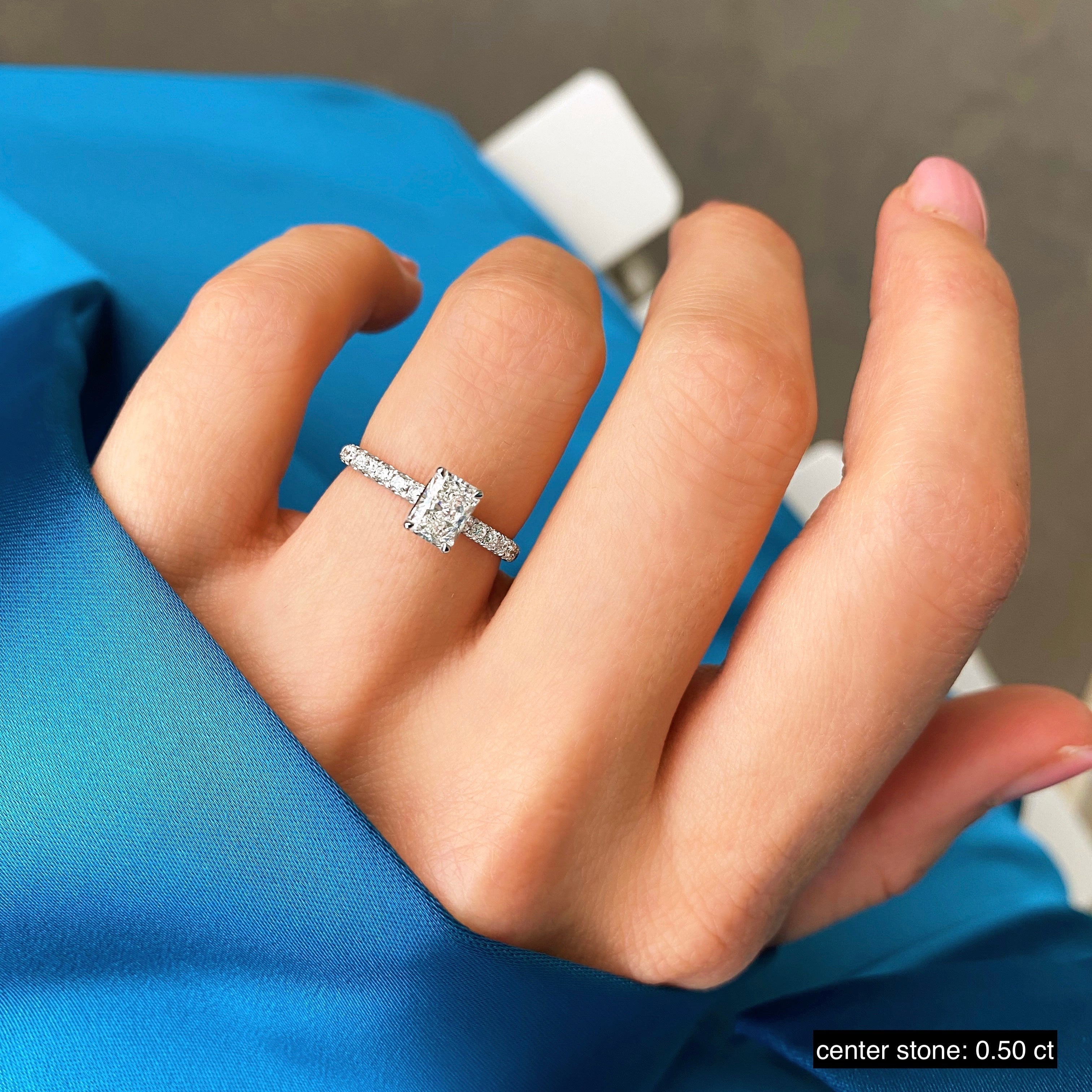 2 CT Radiant Cut Pave CVD F/VS1 Diamond Engagement Ring 2