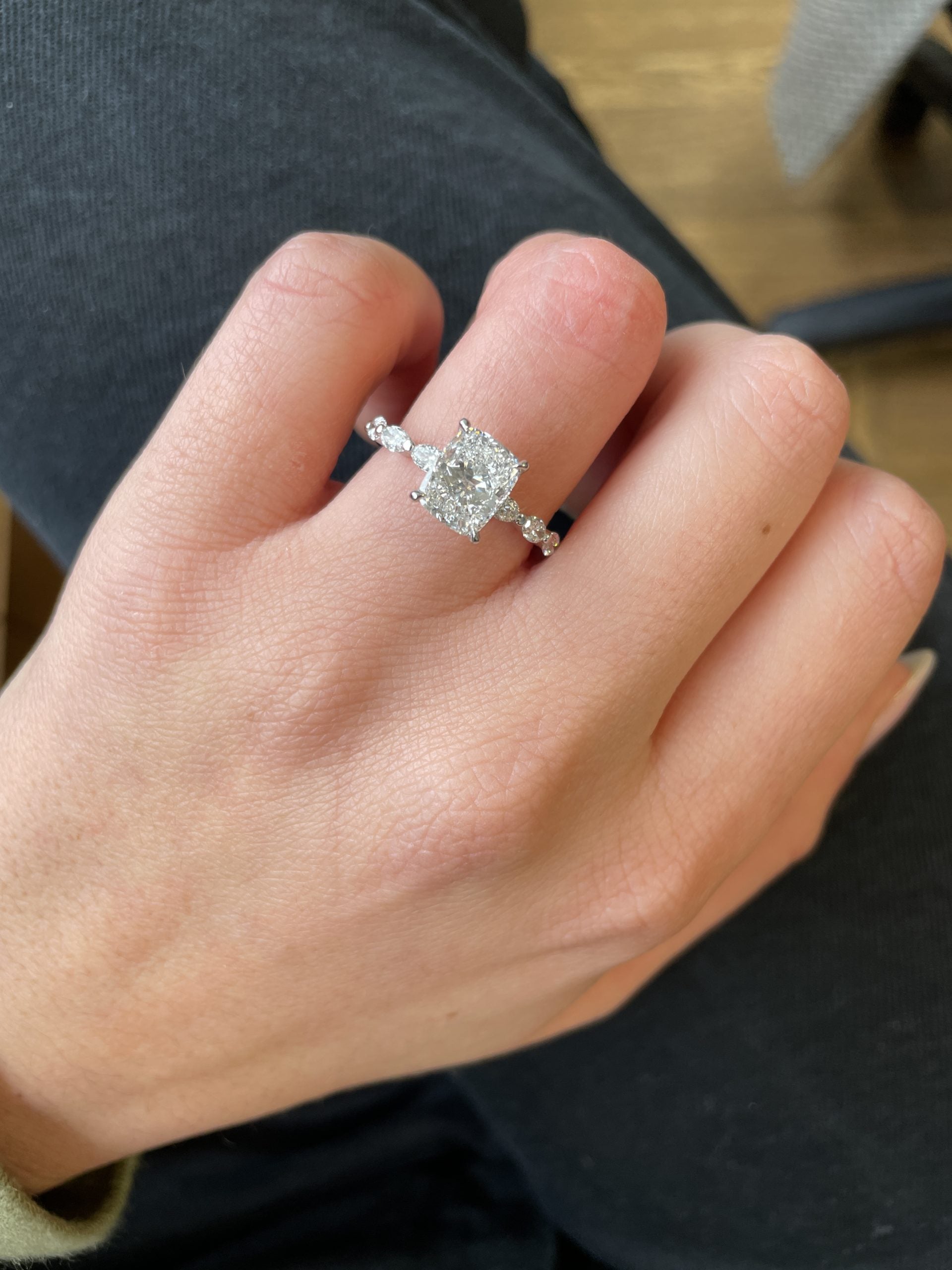 2.04 CT Cushion Cut Pave CVD G/VS2 Diamond Engagement Ring 3