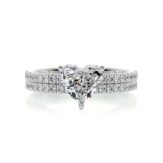 1.0 CT Heart Solitaire CVD F/VS Diamond Bridal Ring Set 1