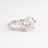 Ariana Grande – Inspired 5 Carat Oval Cut & Pearl Two Stone Lab Grown Diamond Engagement Ring