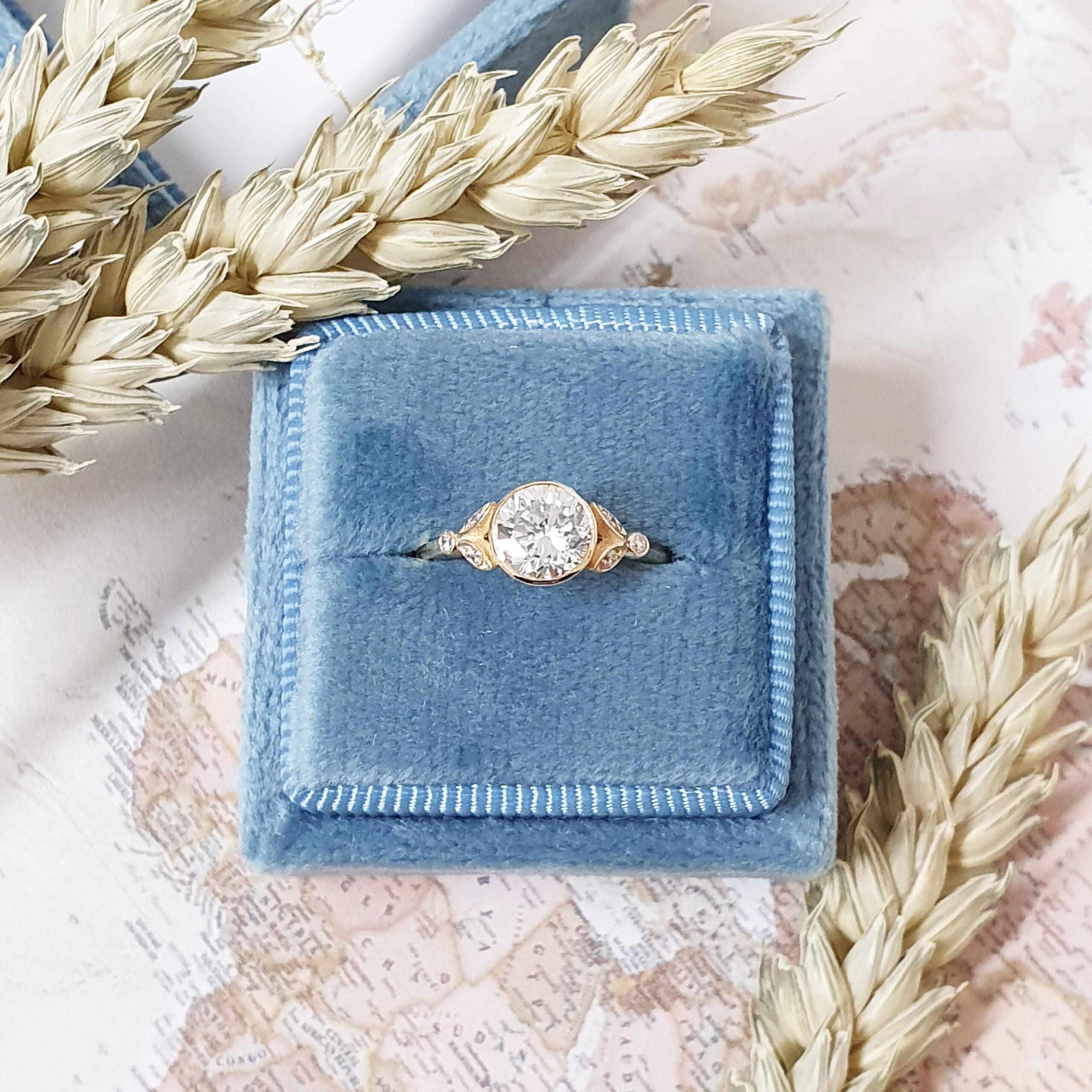 Round Bezel Pave Lab Grown Diamond Engagement Ring