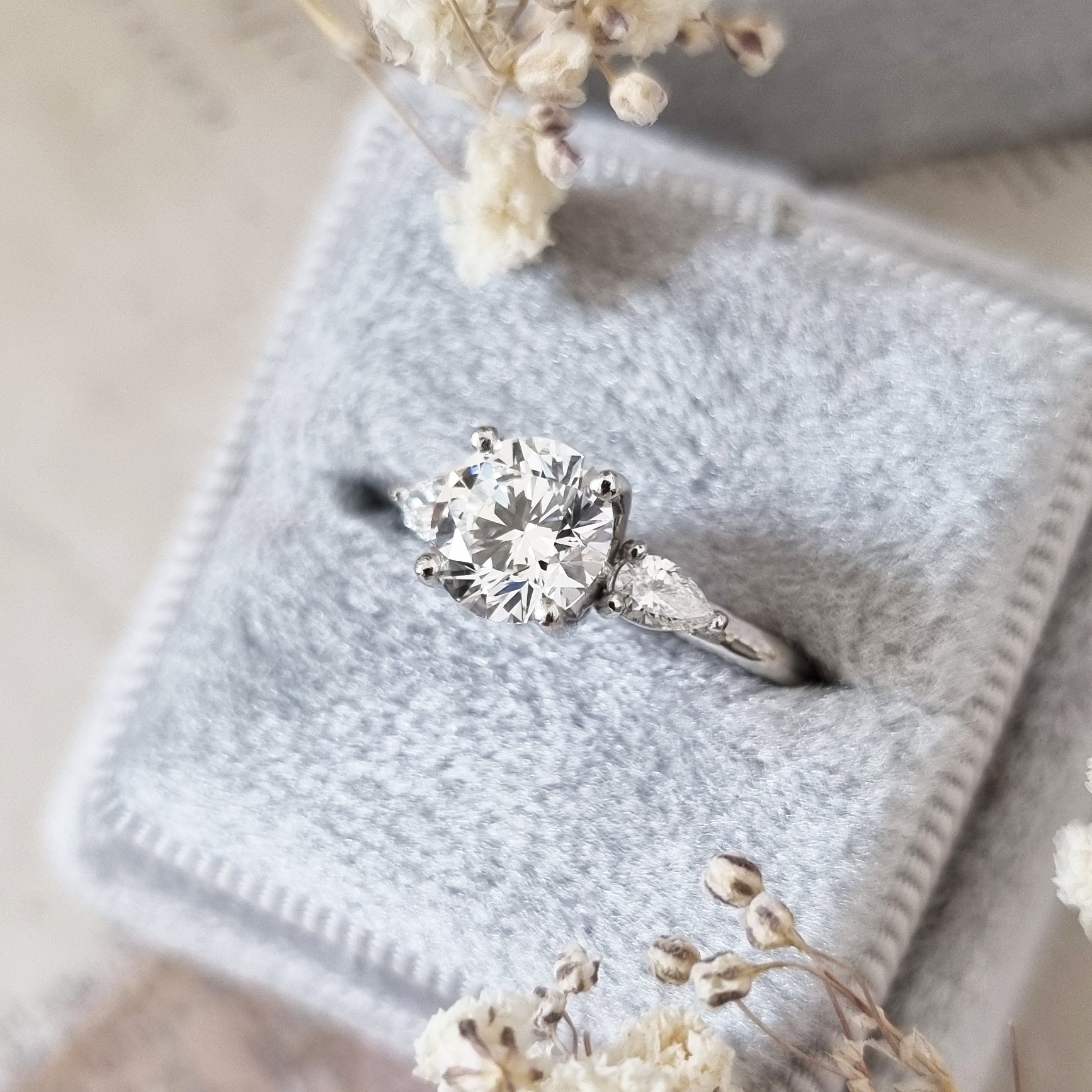 1.0 CT Round Three Stones Lab Grown Diamond Engagement Ring