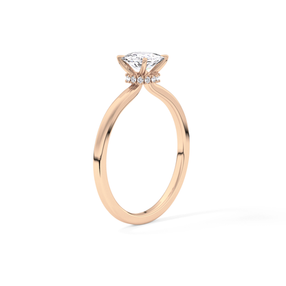 Cushion Cut 0.78 Carat Moissanite Ring – Hidden Halo Setting in Gold