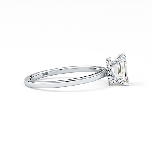 Emerald Cut 1.02 Carat Moissanite Ring – Hidden Halo Setting in Gold