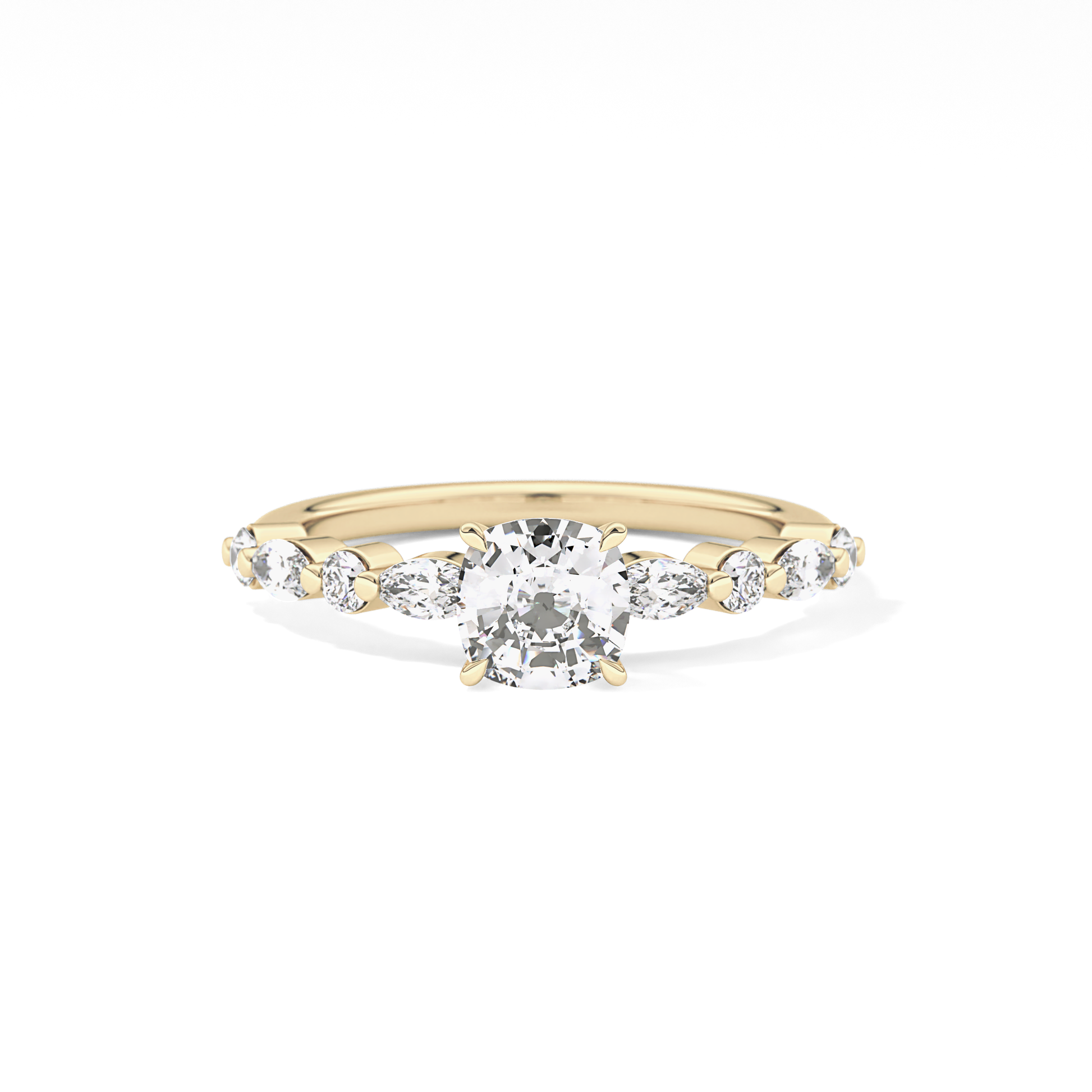Cushion Cut 0.87 Carat Moissanite Ring – Pave Setting in Gold