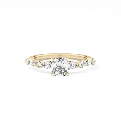 Cushion Cut 0.87 Carat Moissanite Ring – Pave Setting in Gold