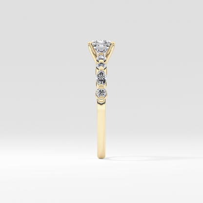 Cushion Cut 0.87 Carat Moissanite Ring – Pave Setting in Gold