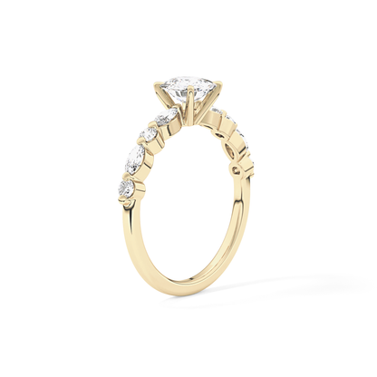 Cushion Cut 0.87 Carat Moissanite Ring – Pave Setting in Gold